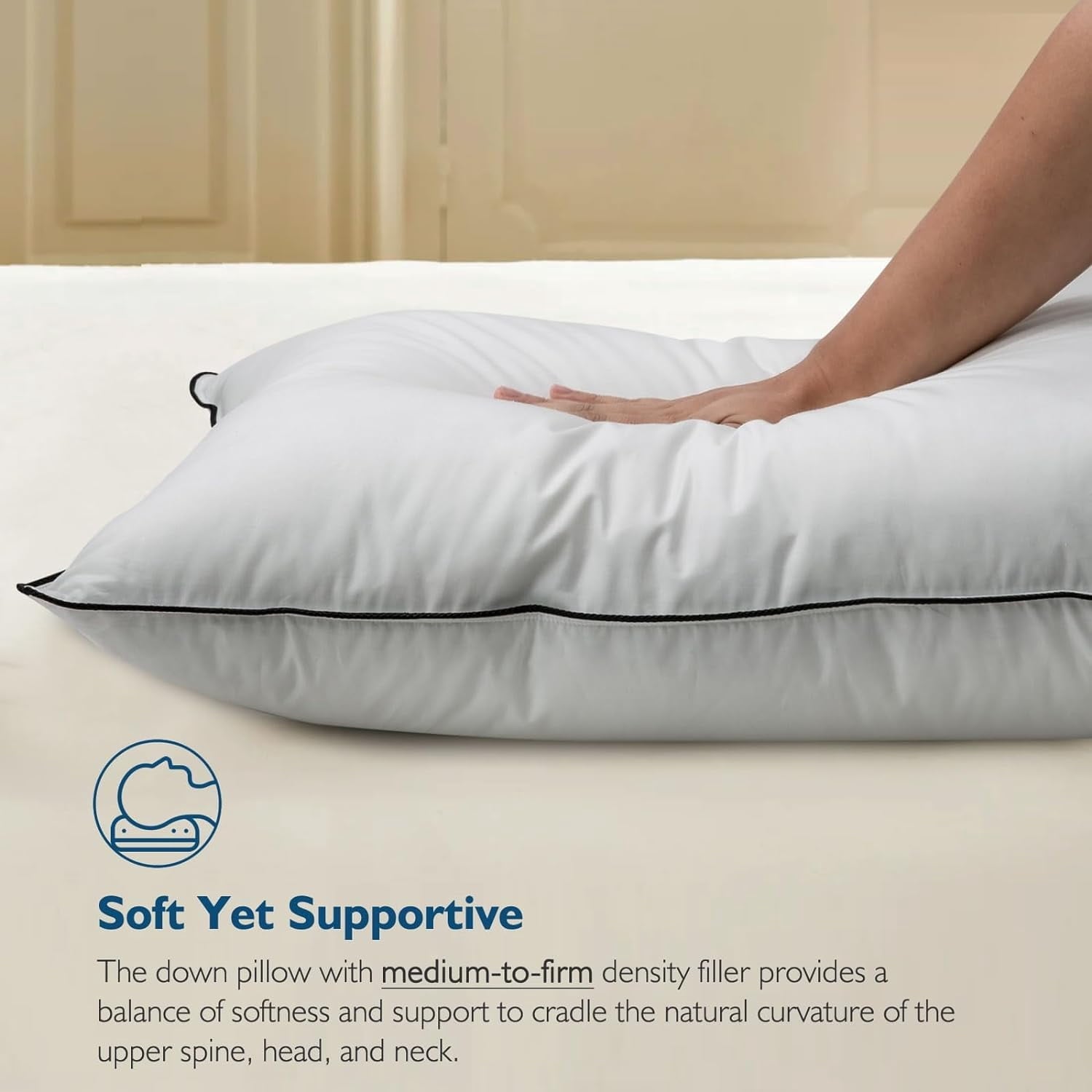 Fluffy Shredded Hypoallergenic 3‑Chamber Goose Feather Down Core Bed Pillows, Standard Size Set of 2, With Microfiber Surround, Soft-... - Orthopedic Shredded Foam Bed Pillow Set Detail