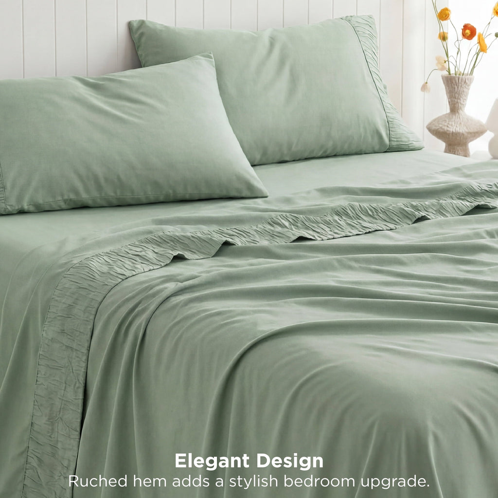 Breathable Luxury Queen Sheets Set, 4 Pieces Deep Pockets Cooling Soft Polyester Microfiber Bed Sheets Set, Sea Foam Green - Breathable Egyptian Cotton Flat & Fitted Sheets Detail