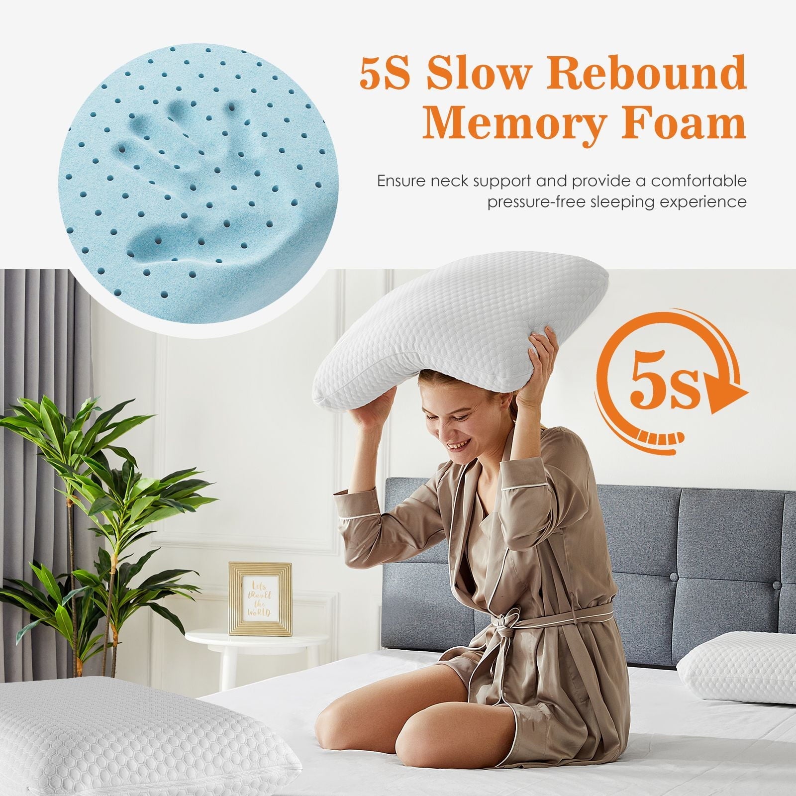 Decorative Plump Memory Foam Pillow, Standard Size Pillows for Sleeping, Bed Pillow Soft and Comfortable, 1 Pack - Hotel Quality Plush Sleeping Pillows Detail