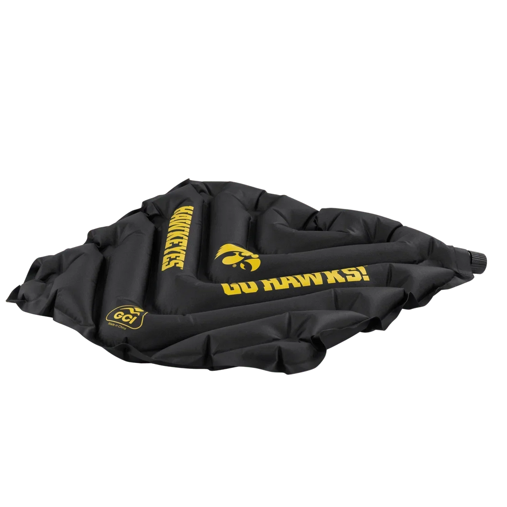 Bleacher-Friendly College V Seat Inflatable Stadium Cushion - Iowa Hawkeyes - Choice 157 - Grandstand Cushion Seat with Secure Under-Bench Hooks Detail