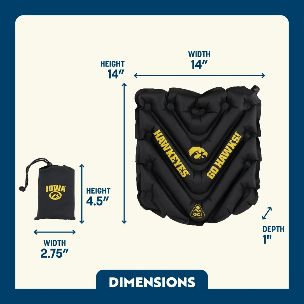 Bleacher-Friendly College V Seat Inflatable Stadium Cushion - Iowa Hawkeyes - Choice 157 - Grandstand Cushion Seat with Secure Under-Bench Hooks Detail