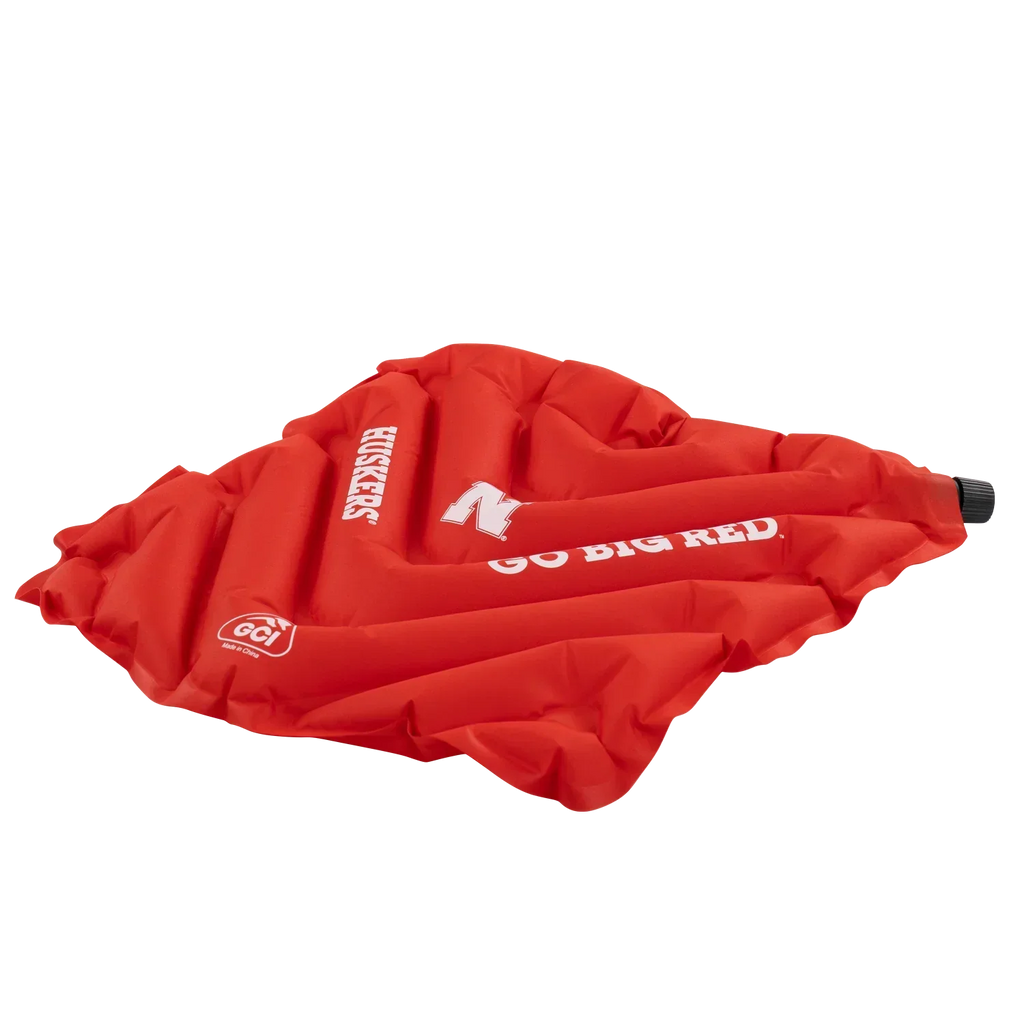 Bleacher-Friendly College V Seat Inflatable Stadium Cushion - Nebraska Cornhuskers - Choice 277 - Grandstand Cushion Seat with Secure Under-Bench Hooks Detail