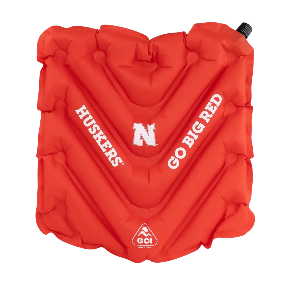 Bleacher-Friendly College V Seat Inflatable Stadium Cushion - Nebraska Cornhuskers - Choice 277 - Grandstand Cushion Seat with Secure Under-Bench Hooks - Default Title