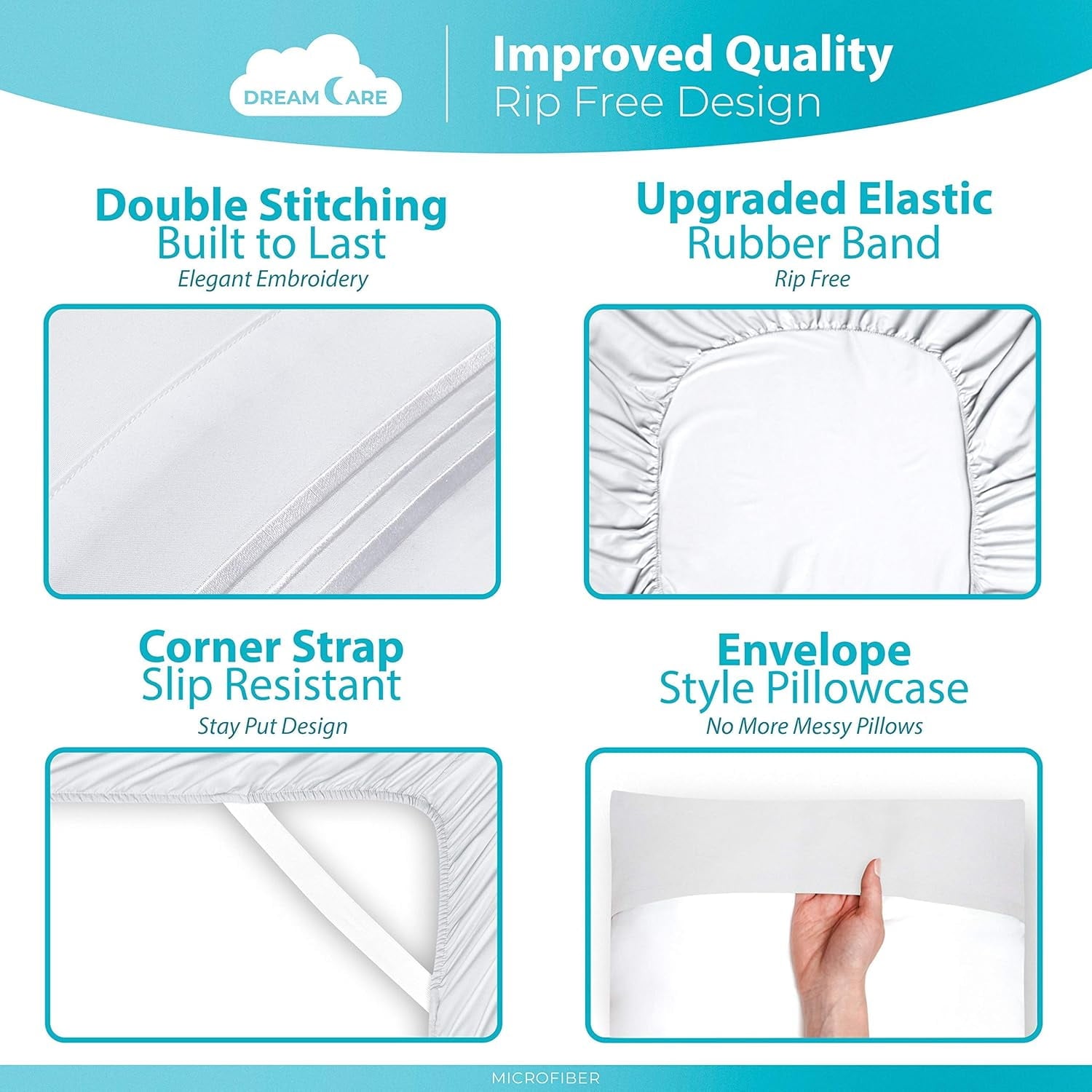 Breathable Luxury Set, Soft Microfiber 4 Piece Hotel Luxury Bed s with Deep Pockets, Embroidered Pillow Cases, Side Storage Pocket Fitt... - Luxury Bed Sheet Set with Deep Pockets Detail