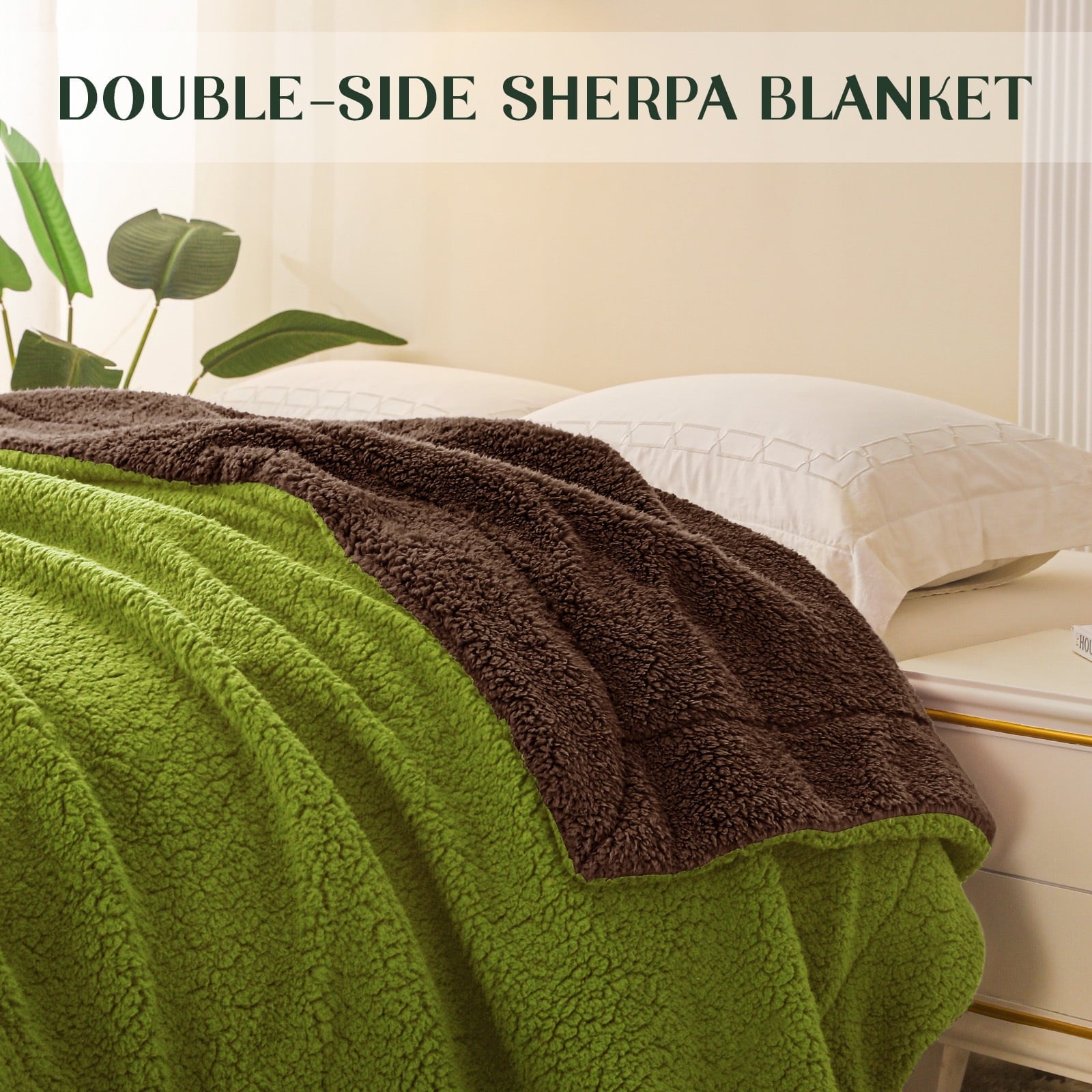 Lightweight Warm Reversible Sherpa Fleece Throw Blanket for Couch, Soft Plush Blanket for Bed Sofa, Warm Fluffy Blankets for All Seaso... - Lightweight Plush Warm Blanket for All Seasons Detail