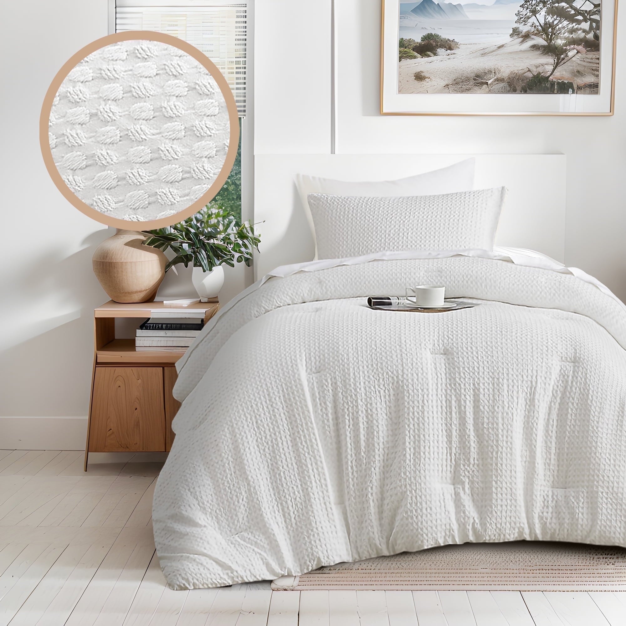 Heavyweight Warmth Comforter Sets Twin/Twin-XL, 2 Piece Soft Bedding Sets, Off-White Comforter Bed Set with Pillow Shams - Luxurious Quilted Duvet Cover Set Detail