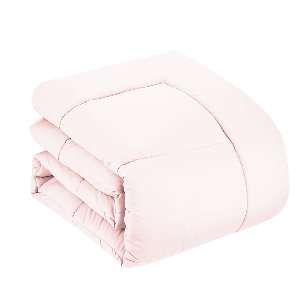 Fluffy Down Alternative Supreme 7 Piece Bed-In-A-Bag All Season Solid Comforter & Sheet Set, Full, Pale Pink - All-Season Down Alternative Comforter Insert Detail