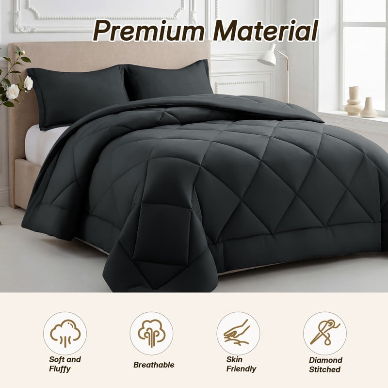 All-Season 3 Pieces Queen Size Comforter Set, All Season Lightweight Breathable Bedding Set with 1 Down Alternative Comforter an... - Hypoallergenic Ultra-Fluffy Quilt for Winter Detail
