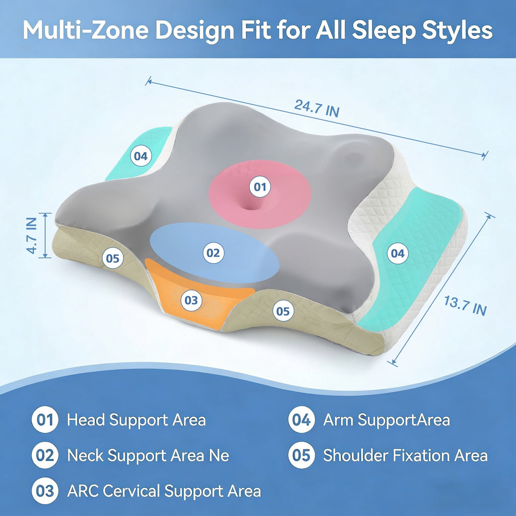 Ergonomic Memory Foam Memory Foam Contour Pillows - Neck Pain Relief, Orthopedic Cervical, Breathable Washable Cover - Decorative Throw Pillow Cushion for Sofa & Bed Detail