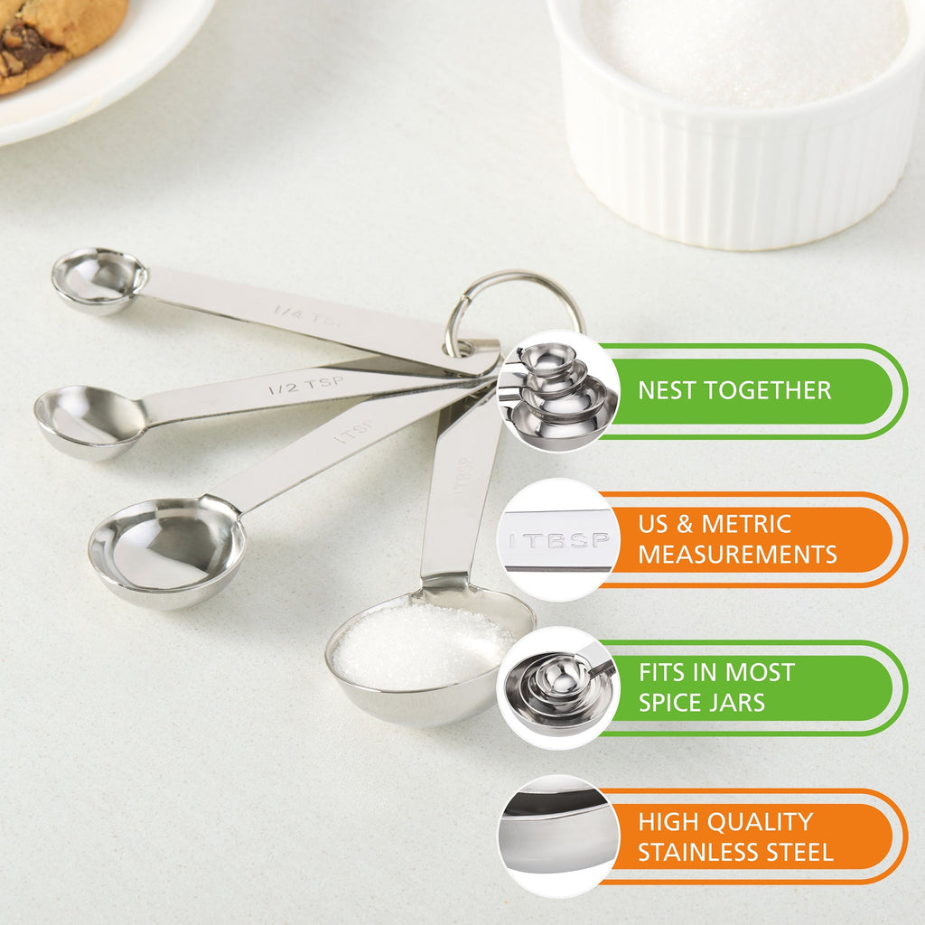 Multi-Functional Kitchen Stainless Steel 4-Piece Nesting Measuring Spoons Set, Stainless Steel Finish - Innovative Kitchen Helper for Modern Cooking Detail
