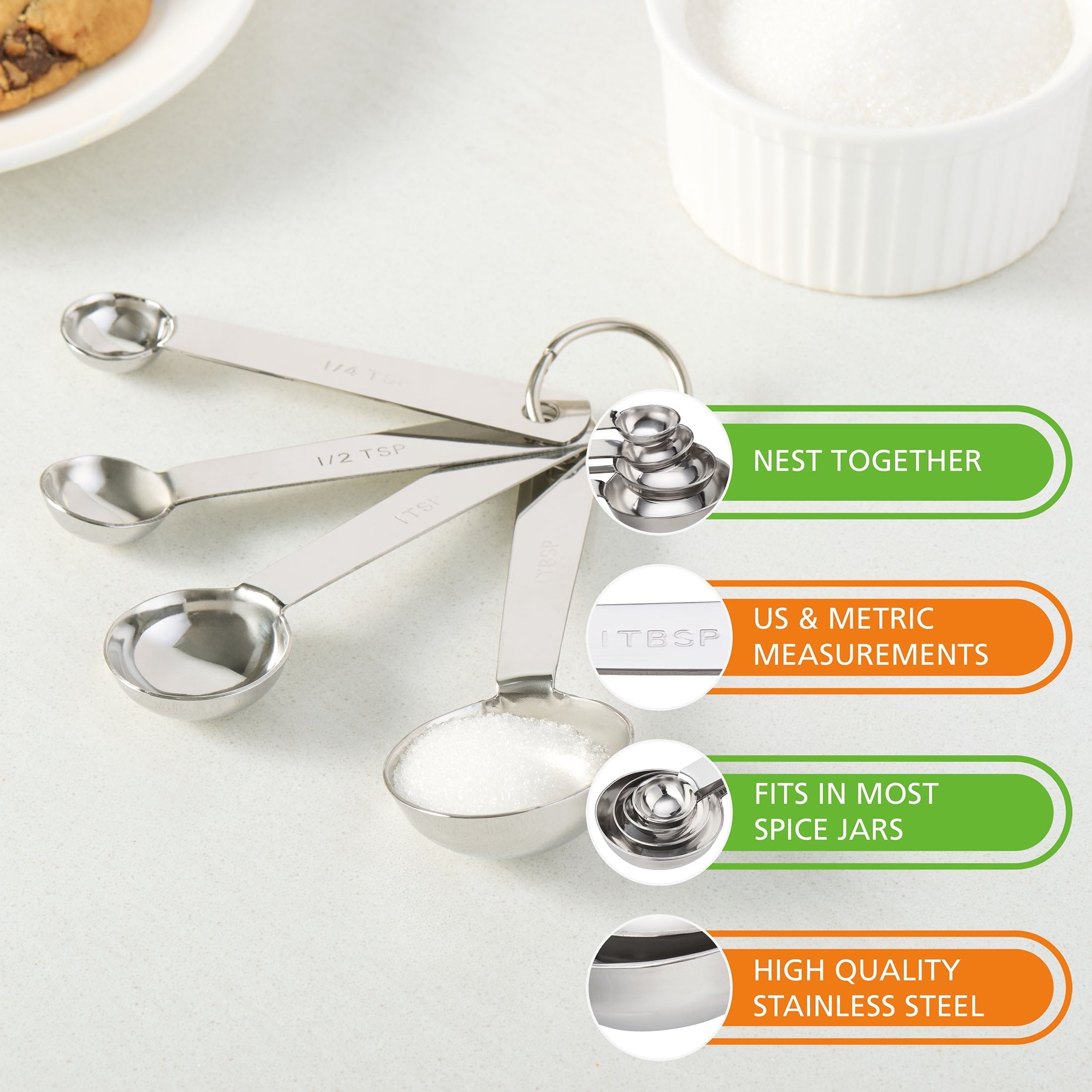 Multi-Functional Kitchen Stainless Steel 4-Piece Nesting Measuring Spoons Set, Stainless Steel Finish - Innovative Kitchen Helper for Modern Cooking Detail