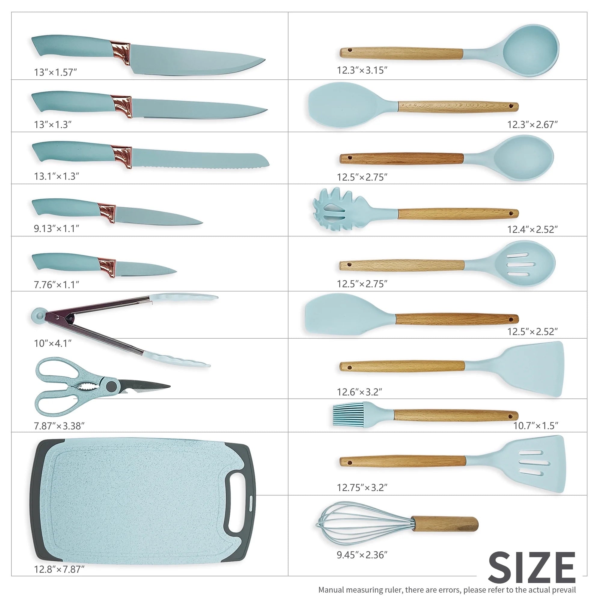 Non-Stick Safe Silicone Kitchen Cooking Utensils Set, 19 Pieces Utensil with Holder, Heat Resistant, Green - Ergonomic Kitchen Tongs and Cooking Spoon Utensil Detail
