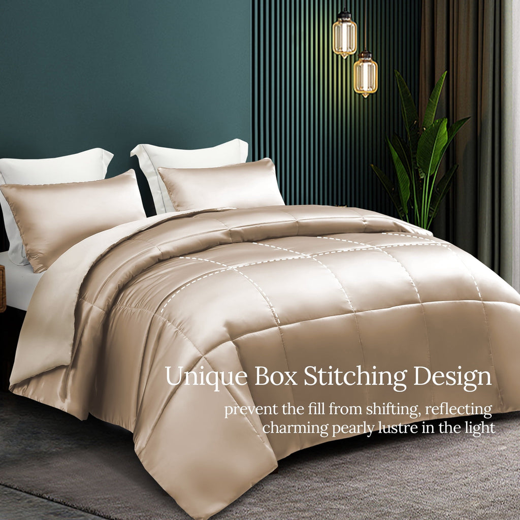 All-Season 3-Piece Reversible Silky Soft King Size Comforter Bedding Set, Luxurious Satin Comforters with 2 Satin Pillowcases, L... - All-Season Down Alternative Comforter Insert Detail