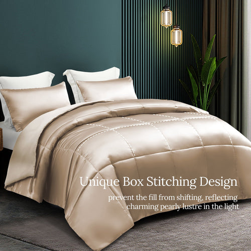 All-Season 3-Piece Reversible Silky Soft King Size Comforter Bedding Set, Luxurious Satin Comforters with 2 Satin Pillowcases, L... - All-Season Down Alternative Comforter Insert Detail