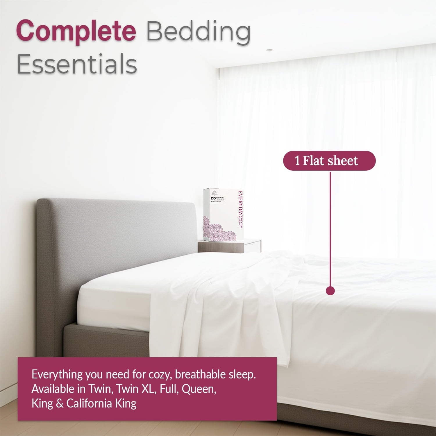 Ultra-Soft 100% Organic Cotton Percale Flat Sheet Twin Size - 1 PC Flat Sheet, White - Crisp, Cool and Strong Bed Linen, Top She... - Breathable Egyptian Cotton Flat & Fitted Sheets Detail