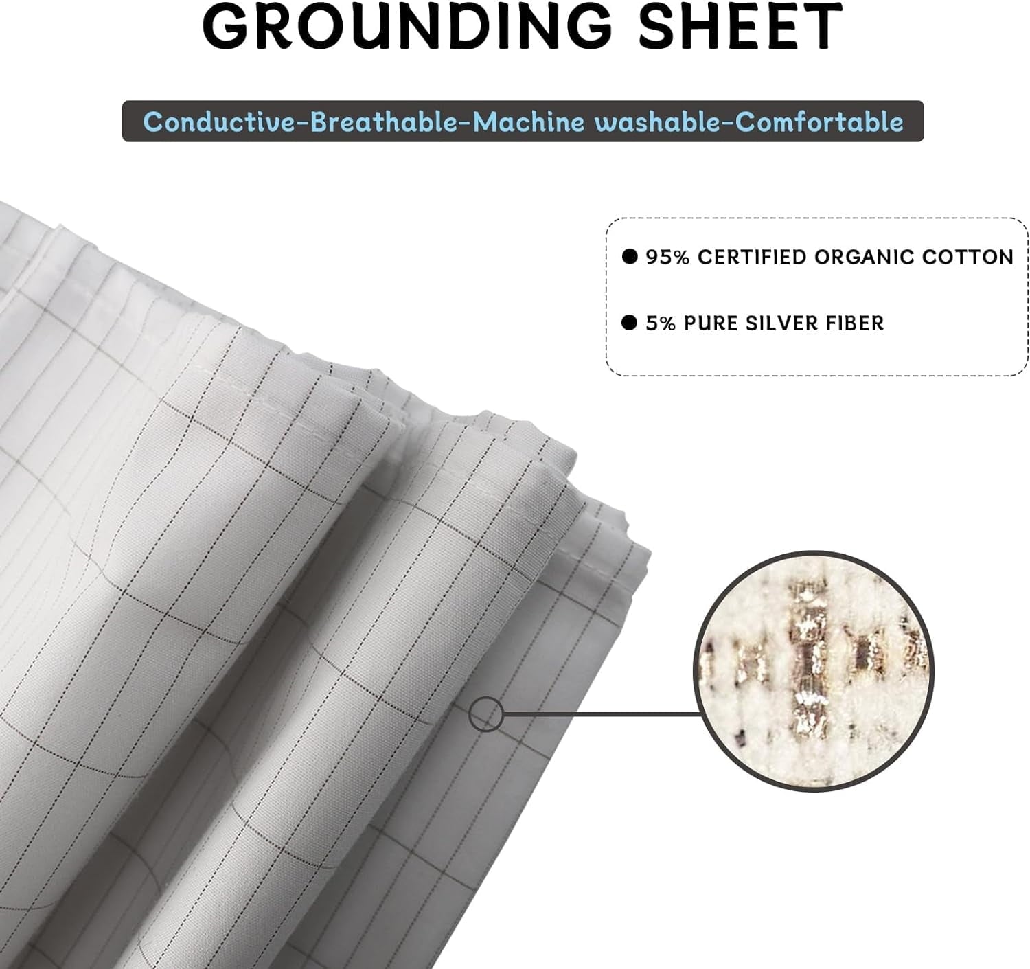 Cooling Sateen Grounding Sheets 39 * 75 inch, Conductive Grounding Sheets with Grounding Cord, Grounding Sheets for Earth with Silve... - Breathable Egyptian Cotton Flat & Fitted Sheets Detail