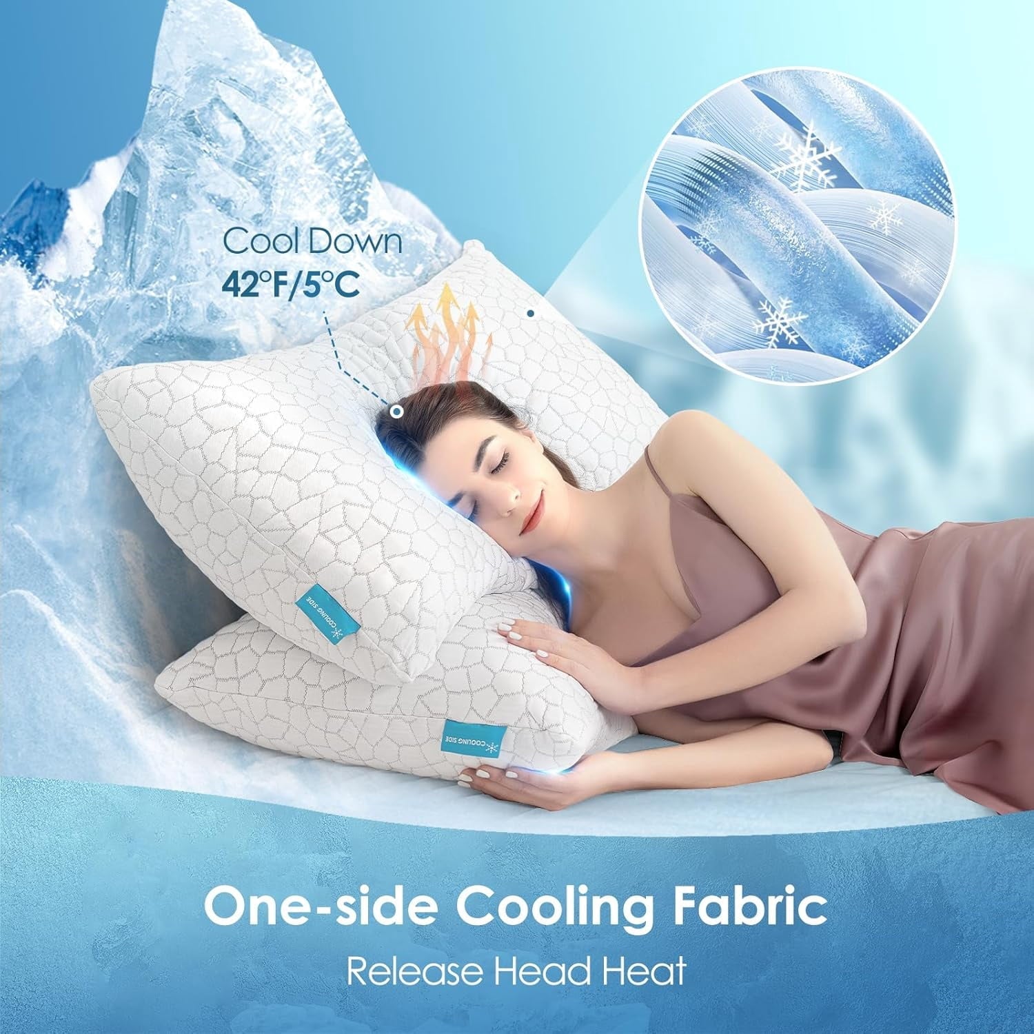 Fluffy Shredded Cooling Bed Pillows Queen Size Set of 2, Shredded Memory Foam Pillows for Sleeping 2 Pack, Adjustable Soft Firm Pillo... - Decorative Throw Pillow Cushion for Sofa & Bed Detail