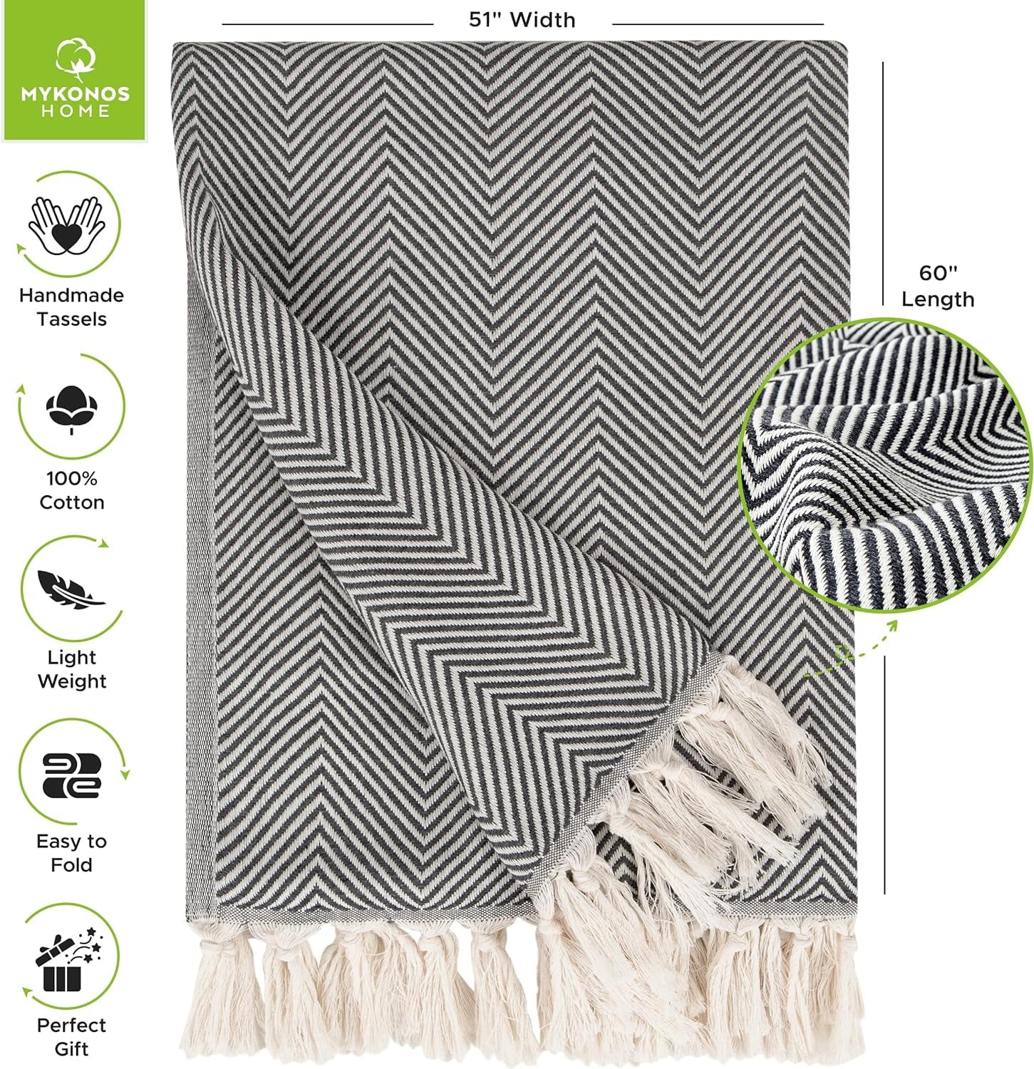 Reversible Sherpa Turkish Cotton Throw Blanket & Beach Towel, 60"x70" Boho Decorative Blanket for Couch, Bed, Sofa & Outdoor, Lightweig... - Super Soft Reversible Sherpa Flannel Blanket Detail