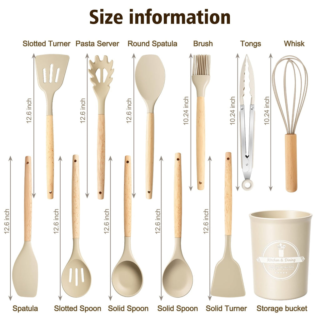 Professional Grade Silicone Cooking Utensils Set, Heat Resistant Kitchen Tools, 36 PCS Non-Stick Silicone Cooking Kitchen Utensils, Khaki - Multi-Purpose Hand Tool for Daily Meal Prep Detail
