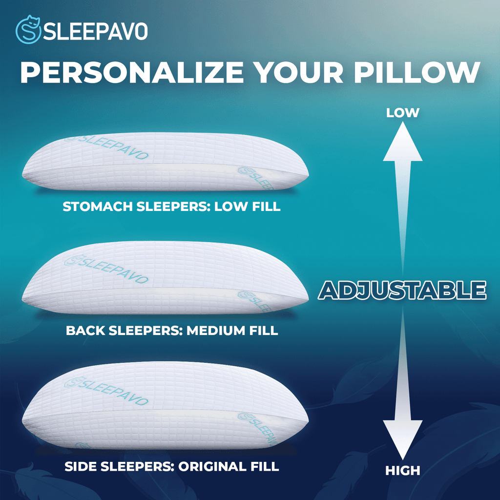 Hotel Collection Adjustable Shredded Memory Foam Pillow Queen Size - Soft or Firm Rayon Derived for Side Sleepers, Stomach & Back - Co... - Ergonomic Memory Foam Pillow for Neck Pain Support Detail