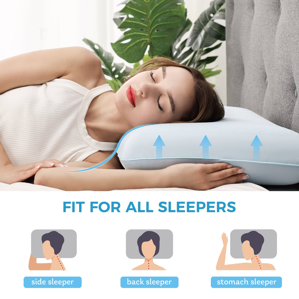 Decorative Plump Memory Foam Pillow, Cooling Gel Bed Pillow, Queen, Blue - Decorative Throw Pillow Cushion for Sofa & Bed Detail
