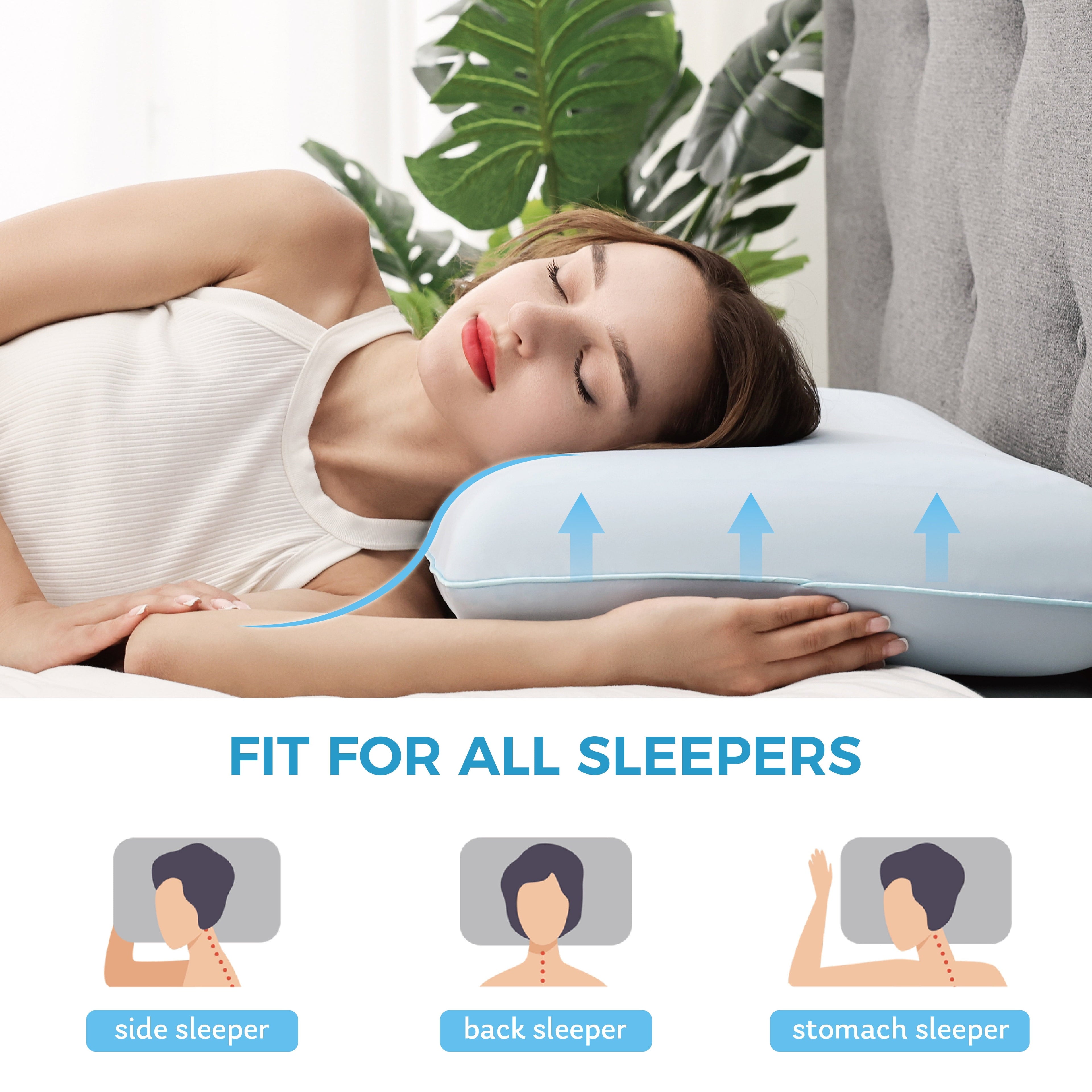 Decorative Plump Memory Foam Pillow, Cooling Gel Bed Pillow, Queen, Blue - Decorative Throw Pillow Cushion for Sofa & Bed Detail