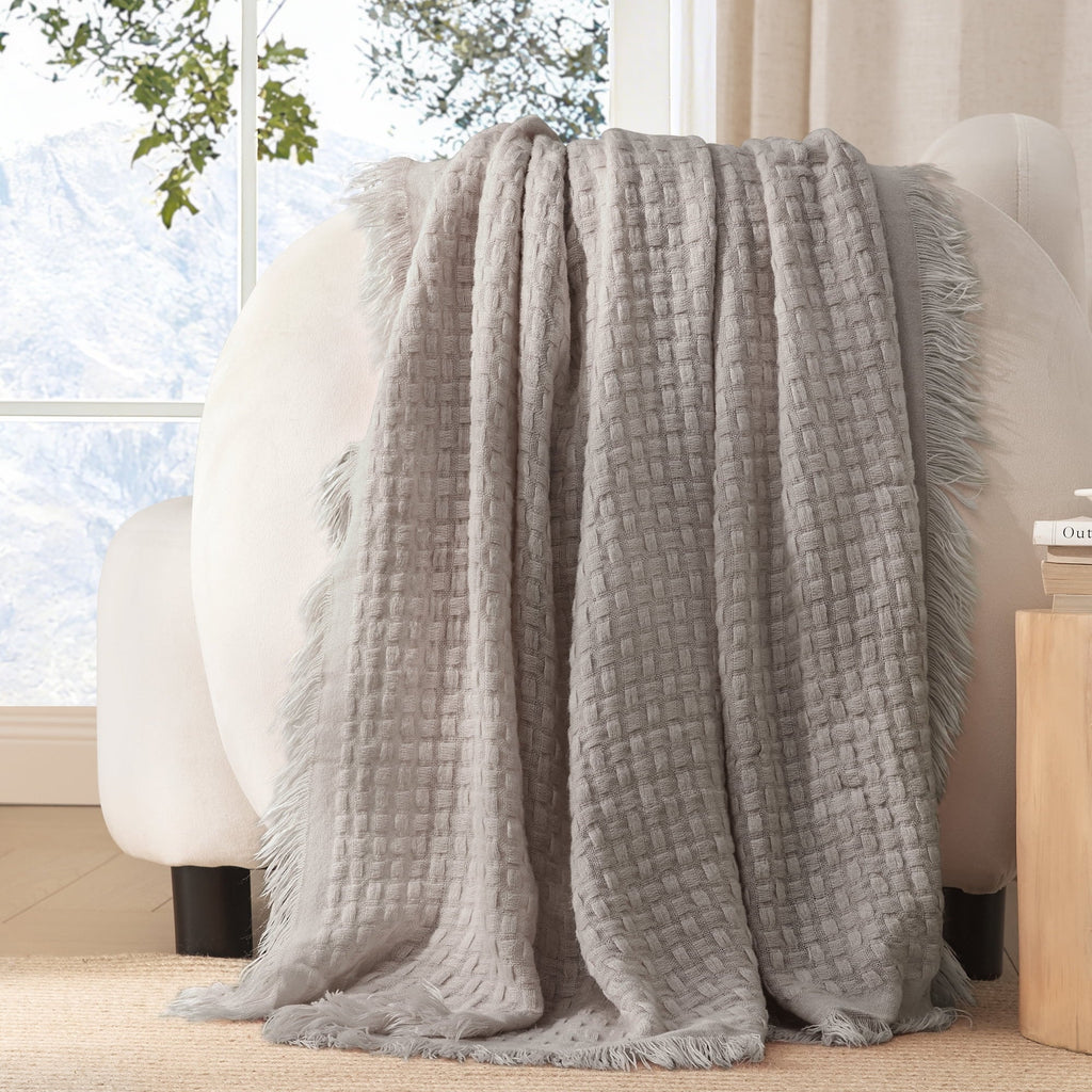 Super Soft Flannel Knitted Throw Blanket with Fringes for Couch, Soft and Warm Textured Throw for All Season, Lightweight Breathable Roo... - Lightweight Plush Warm Blanket for All Seasons Detail