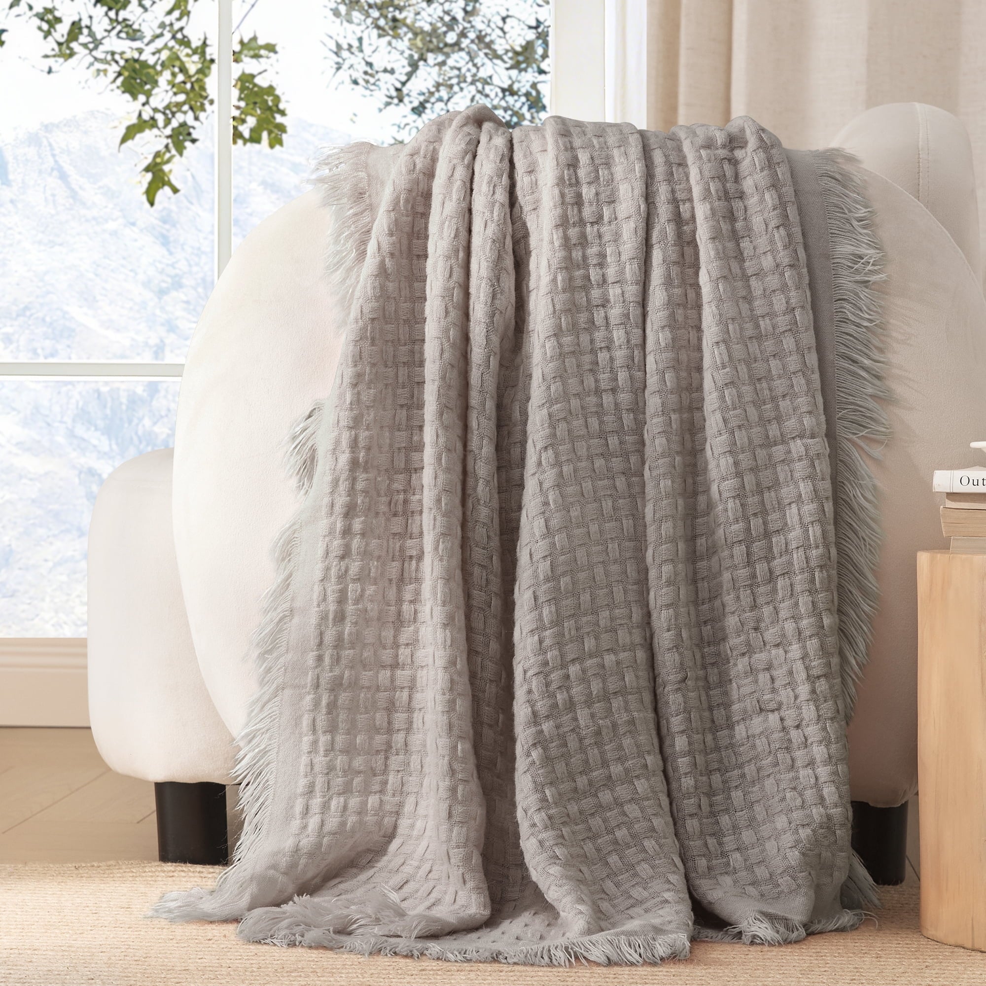 Super Soft Flannel Knitted Throw Blanket with Fringes for Couch, Soft and Warm Textured Throw for All Season, Lightweight Breathable Roo... - Lightweight Plush Warm Blanket for All Seasons Detail