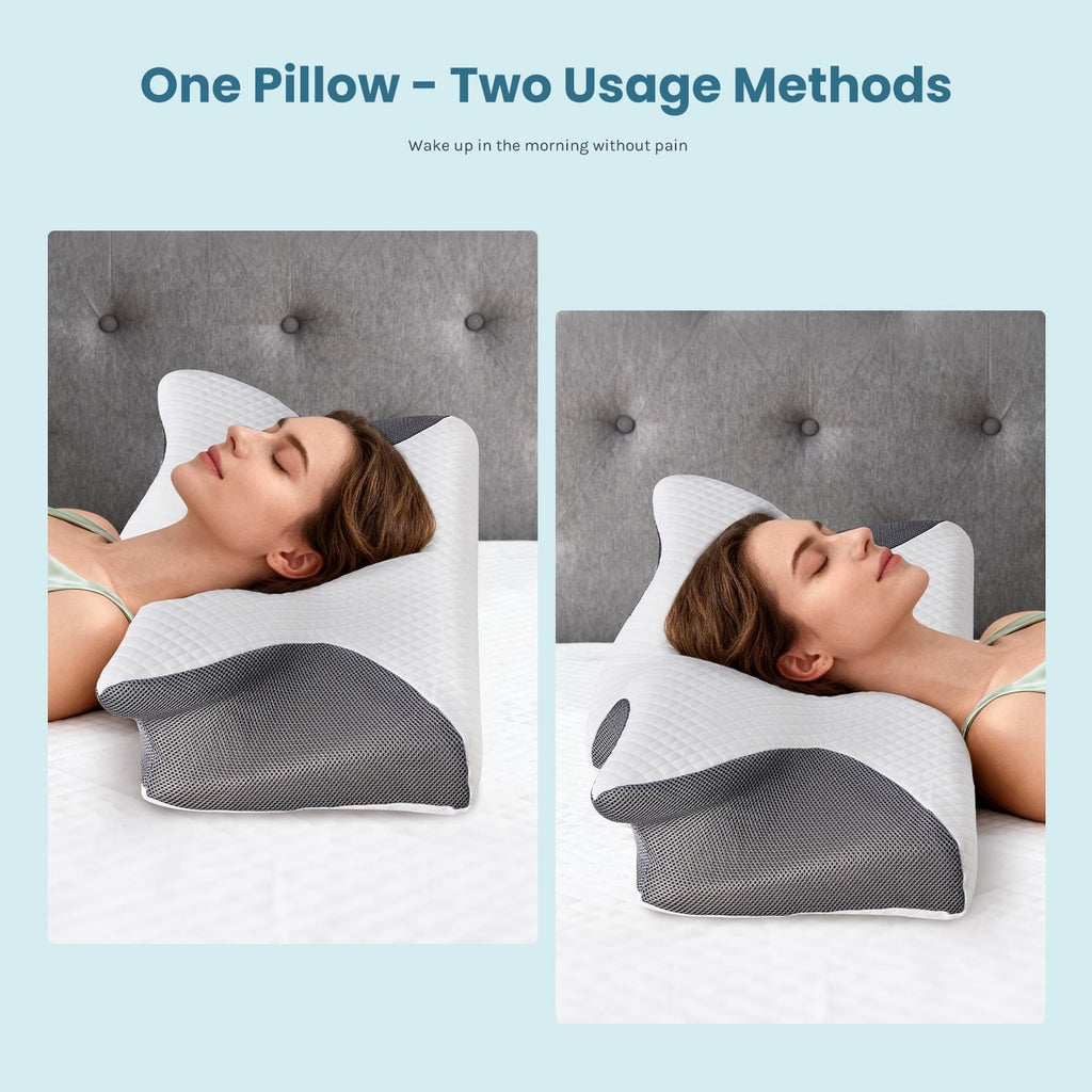 Ergonomic Memory Foam Cervical Pillow for Pain Relief, Ergonomic Side Sleeper Pillow for Orthopedic Contour Support for Bed Sleeping, Memor... - Orthopedic Shredded Foam Bed Pillow Set Detail