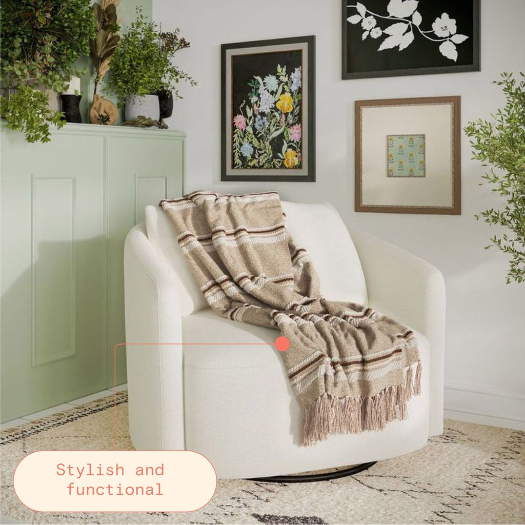 Super Soft Flannel 60" x 50" Cozy Striped Porcini Chenille Throw - Super Soft Reversible Sherpa Flannel Blanket Detail