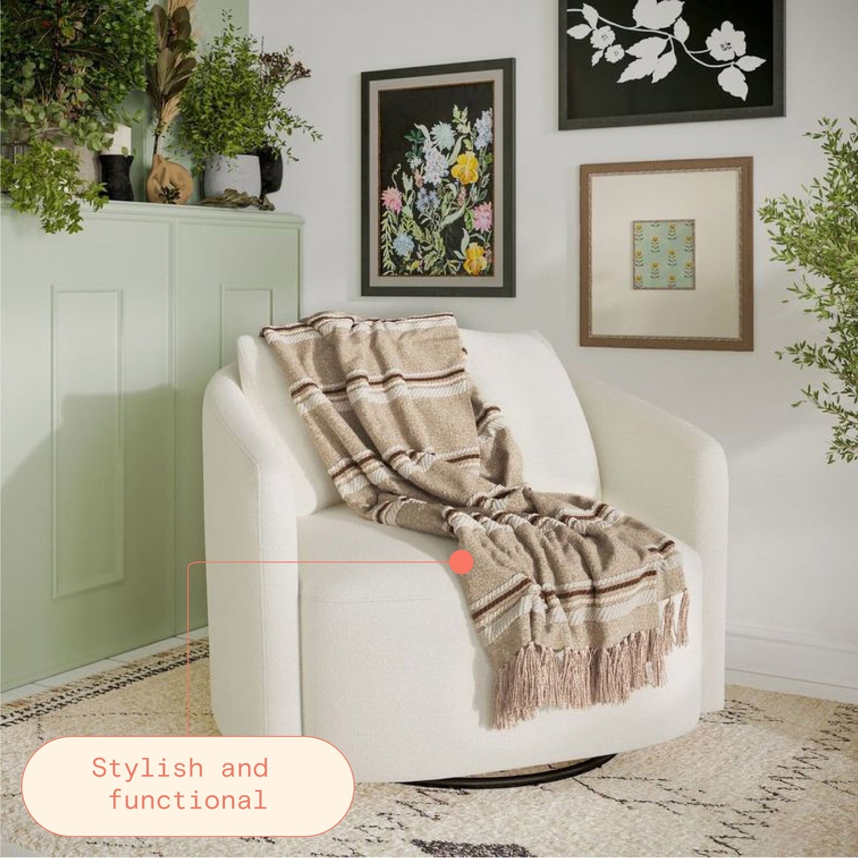 Super Soft Flannel 60" x 50" Cozy Striped Porcini Chenille Throw - Super Soft Reversible Sherpa Flannel Blanket Detail