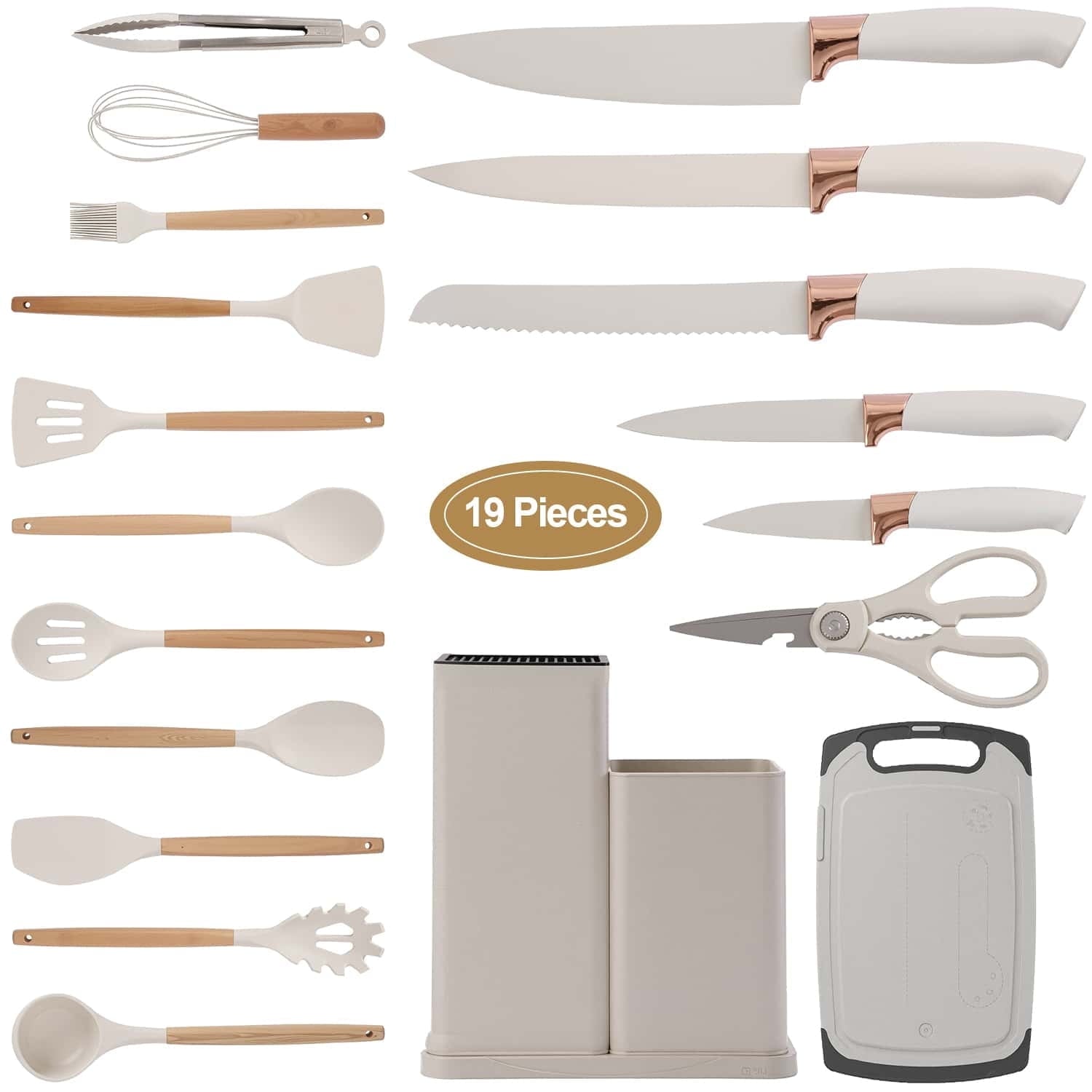 Durable Steel Kitchen Utensils Set for Cooking, 11 Cooking Utensils, 6 Knife set Beige,3 Utensil Sets,utensilios de cocina - Professional Kitchen Tool for Culinary Enthusiasts - Default Title