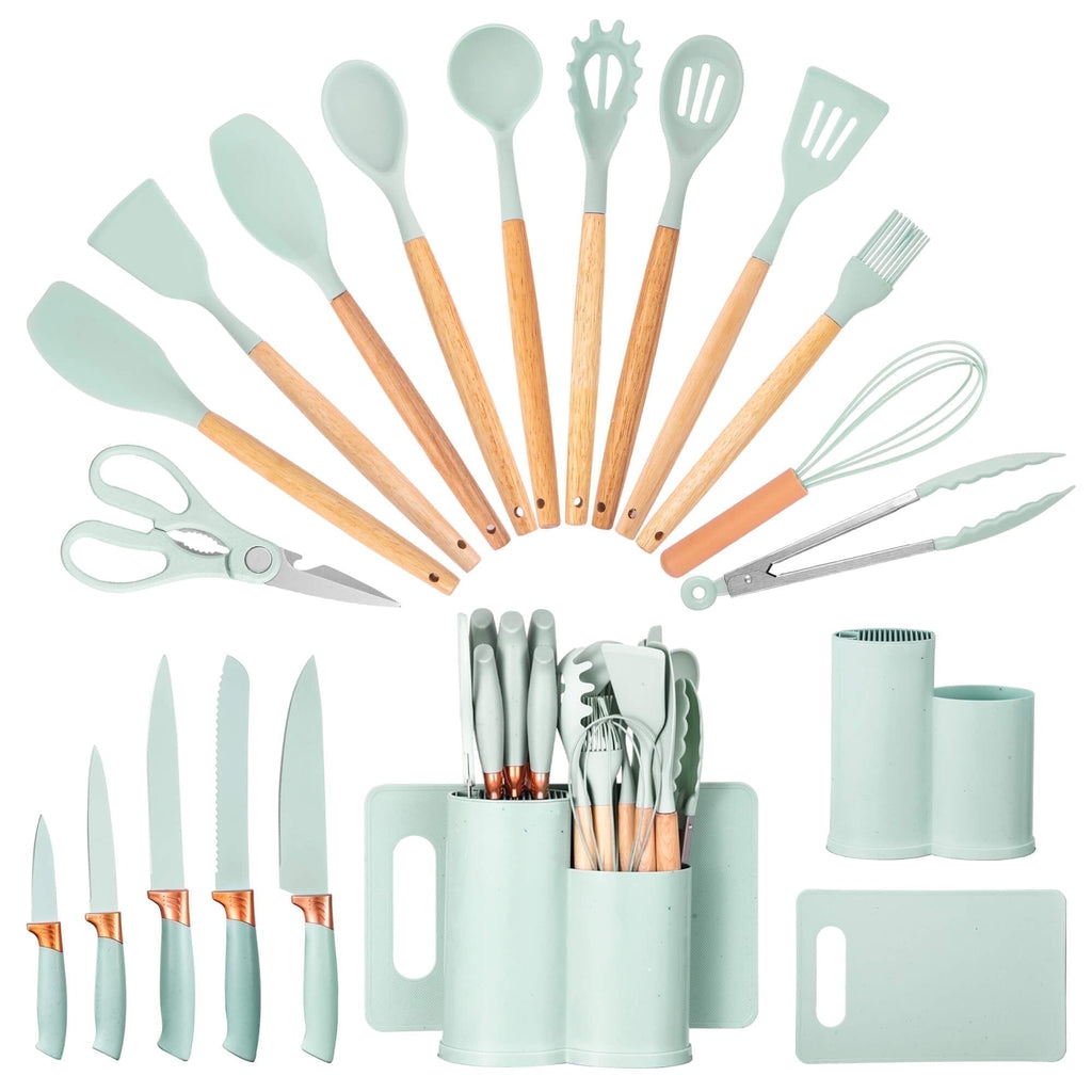Durable Steel 19pcs Silicone Kitchen Utensil Set, Heat-Resistant Non-Stick Easy Cooking Cleaning Home Light-Green - Heavy Duty Stainless Steel Kitchen Shears - Default Title