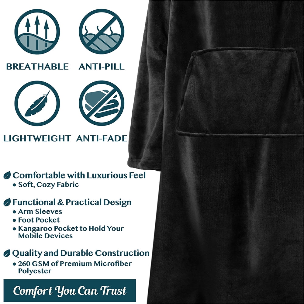 Cozy Fleece Fleece Blanket with Sleeves, Foot Pockets for Women Men Adults, Plush Wearable Blanket Throw Wrap, Warm Snuggle Blank... - Super Soft Reversible Sherpa Flannel Blanket Detail