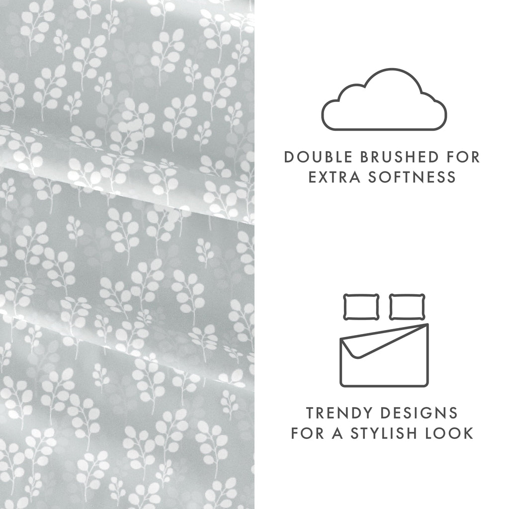 Wrinkle-Resistant 4 Piece Pattern Microfiber Bed Sheets Set, Gray Wheat, Full - Cooling Hotel Quality Bedding Sheets and Pillowcases Detail