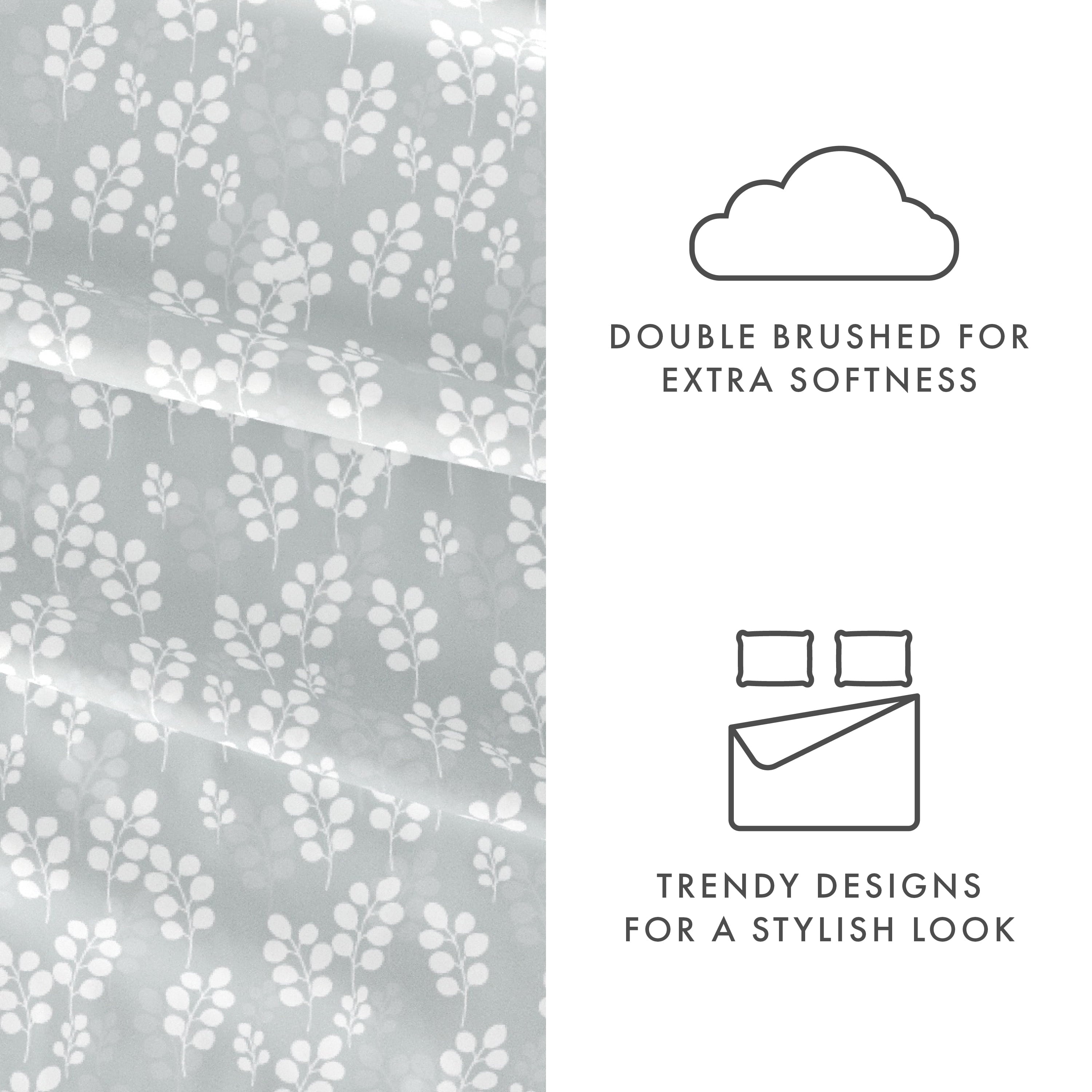 Wrinkle-Resistant 4 Piece Pattern Microfiber Bed Sheets Set, Gray Wheat, Full - Cooling Hotel Quality Bedding Sheets and Pillowcases Detail
