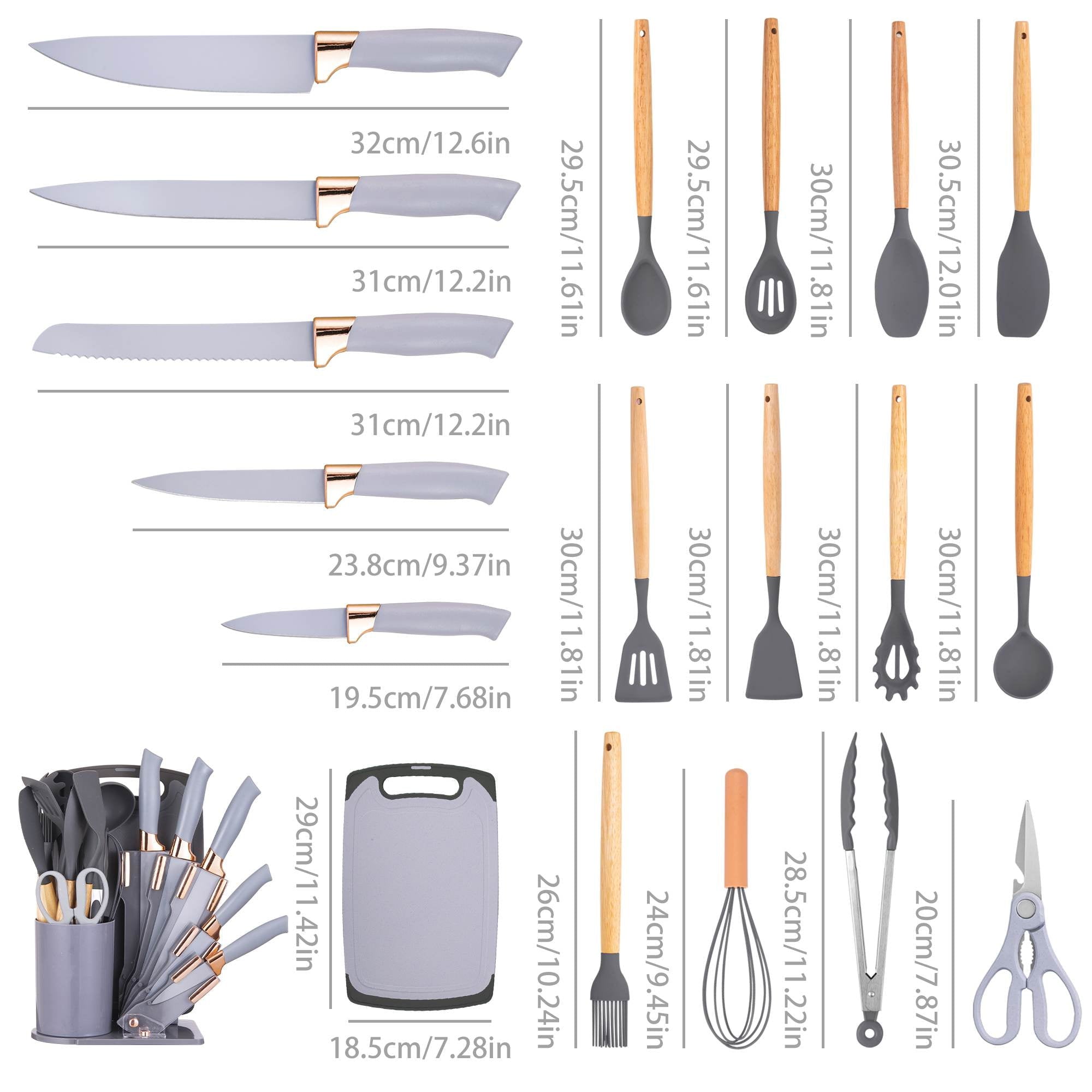 Premium Silicone 19-Piece Silicone Kitchen Utensil & Knife Set - Heat-Resistant Cooking Tools Non-Stick Safe Gift for Mom or Wo... - Ergonomic Kitchen Tongs and Cooking Spoon Utensil Detail
