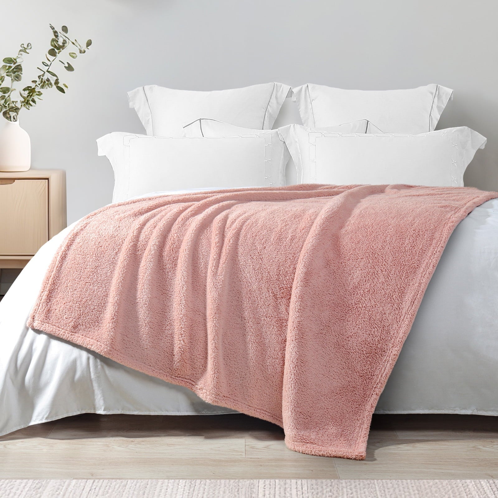 Reversible Sherpa Soft Fleece Throw Blanket for Couch, Super Soft Velvet Plush Bed Blanket, 50x60 Inches, Pink - Lightweight Plush Warm Blanket for All Seasons Detail