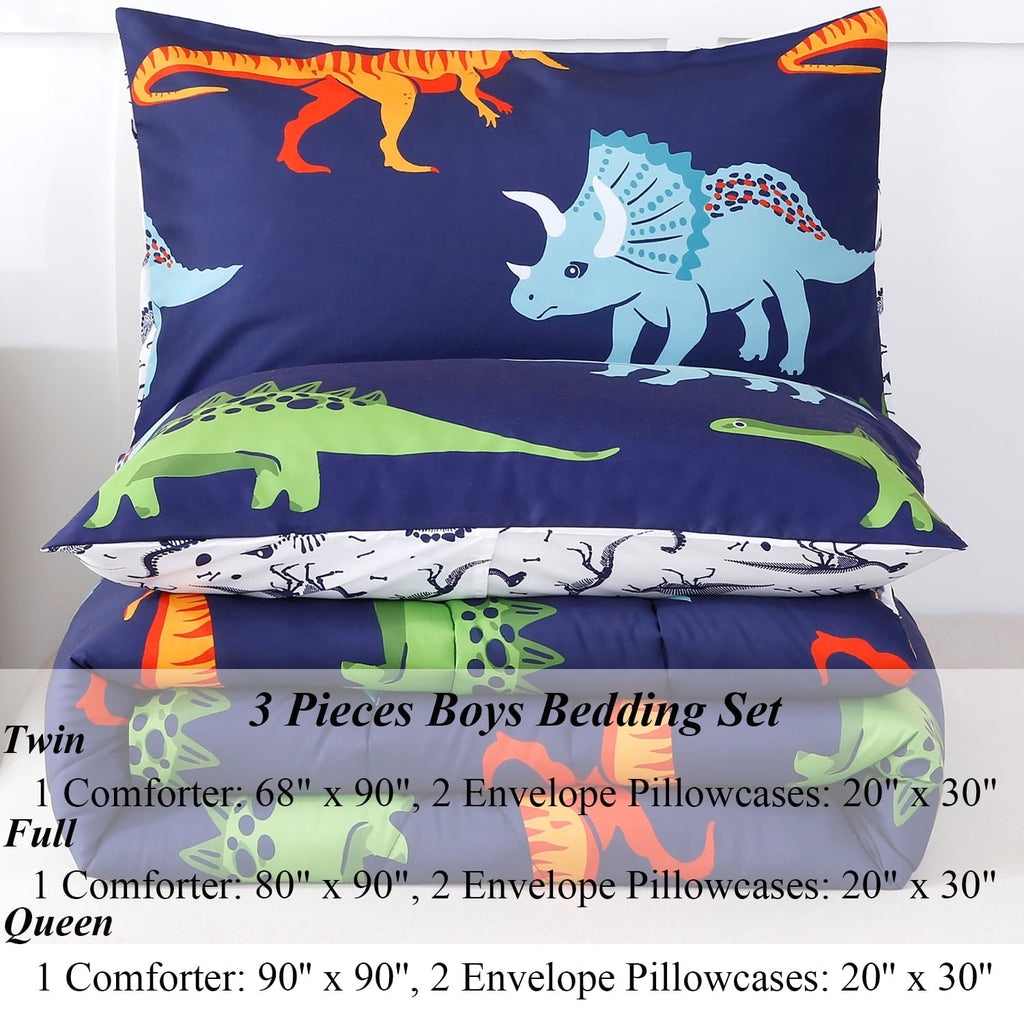 Luxurious Quilted 3 Pcs Dinosaur Twin Size Bedding Sets for Boys, Dinosaur Printing Boys Comforter Set, Blue and White Reversible Bed C... - Cloud-Like Soft Lightweight Bed Comforter Detail