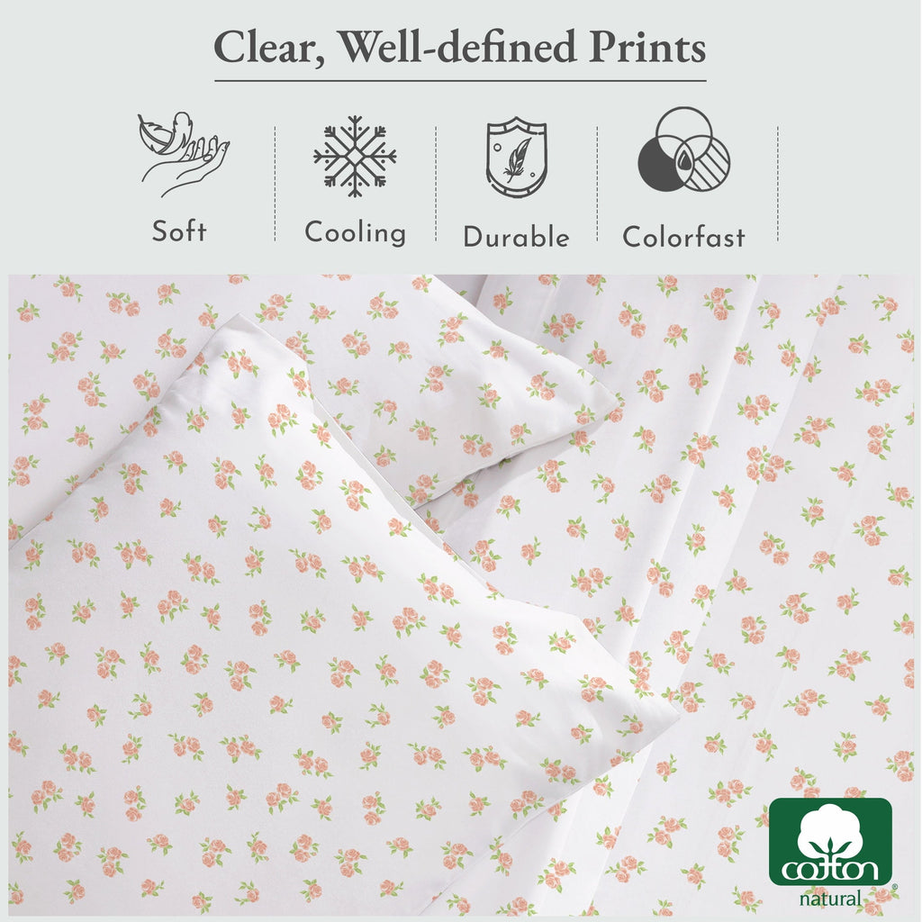 Cooling Sateen 4 Piece Printed Floral Bed Sheets Queen Size Set - 100% Cotton Sheets Queen, Soft Sateen Bedsheets, Deep Pocket Queen... - Breathable Egyptian Cotton Flat & Fitted Sheets Detail