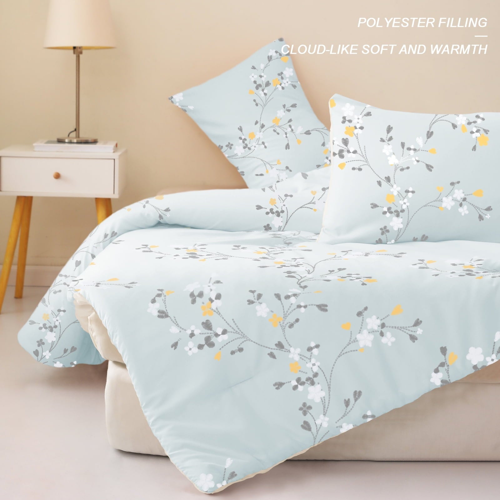 Hypoallergenic Cloud 3-Piece Floral King Size Comforter Set, Microfiber Bedding Down Alternative Comforter for All Seasons with 2 Pillow S... - Hypoallergenic Ultra-Fluffy Quilt for Winter Detail