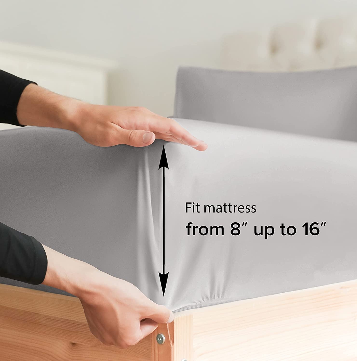 Breathable Luxury 4-Piece 400 Thread Count Cotton Sheet Set - King Size 100% Cotton Sateen Bed Sheets Fits 18"-24" Mattresse... - Luxury Bed Sheet Set with Deep Pockets Detail