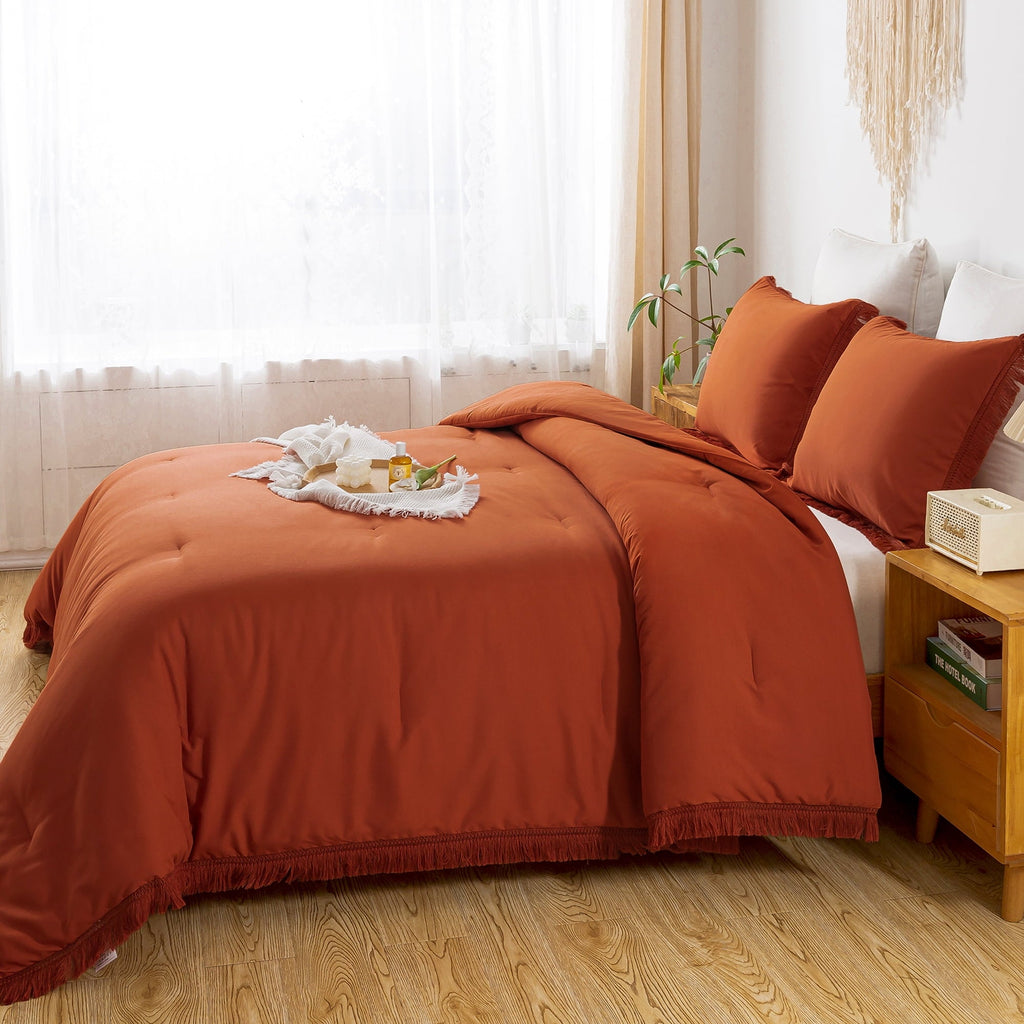 Heavyweight Warmth King Size Comforter Sets Burnt Orange, 3 Pieces Soft Fluffy Boho Bedding Comforter Sets for King Bed, All Season Terr... - Hypoallergenic Ultra-Fluffy Quilt for Winter Detail