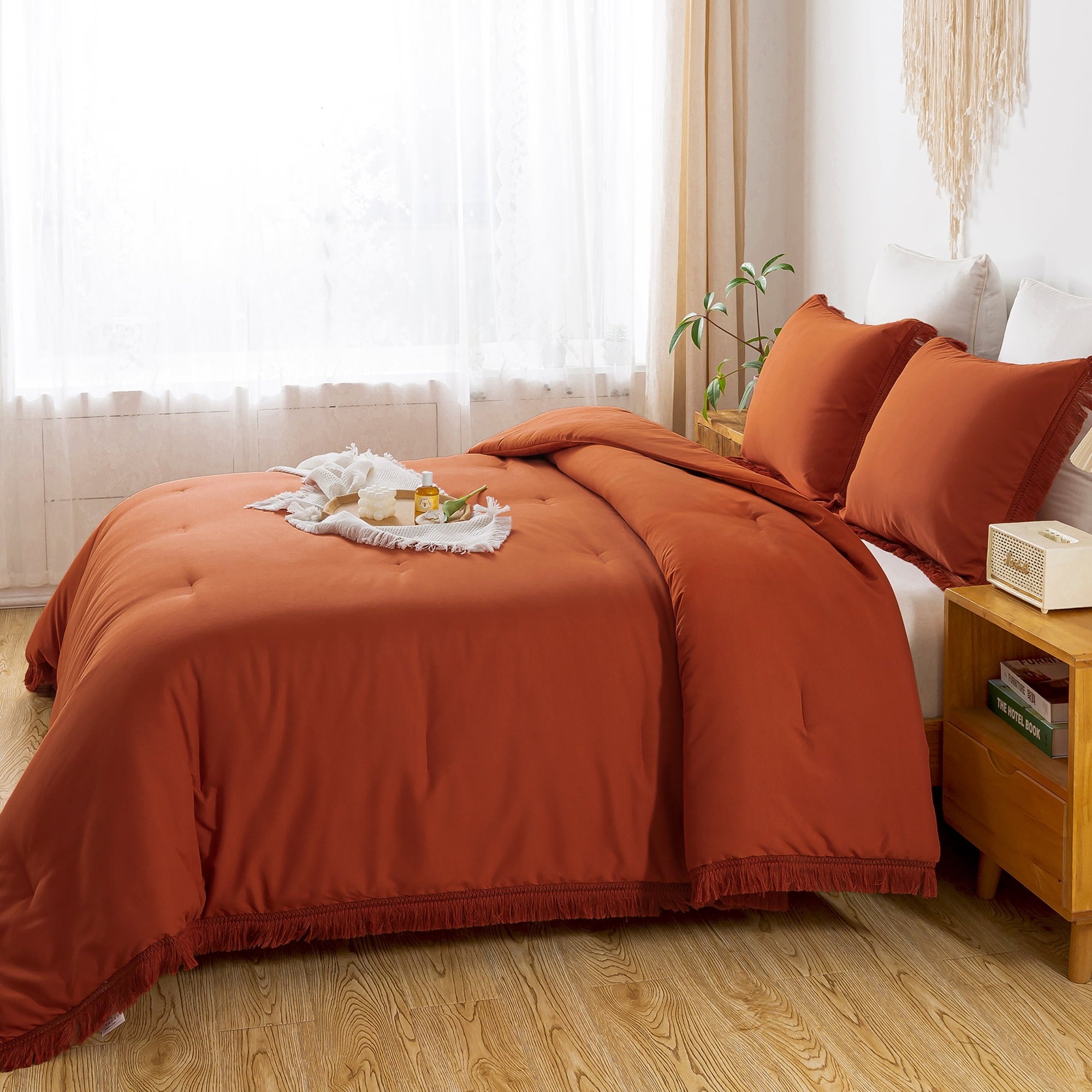 Heavyweight Warmth King Size Comforter Sets Burnt Orange, 3 Pieces Soft Fluffy Boho Bedding Comforter Sets for King Bed, All Season Terr... - Hypoallergenic Ultra-Fluffy Quilt for Winter Detail