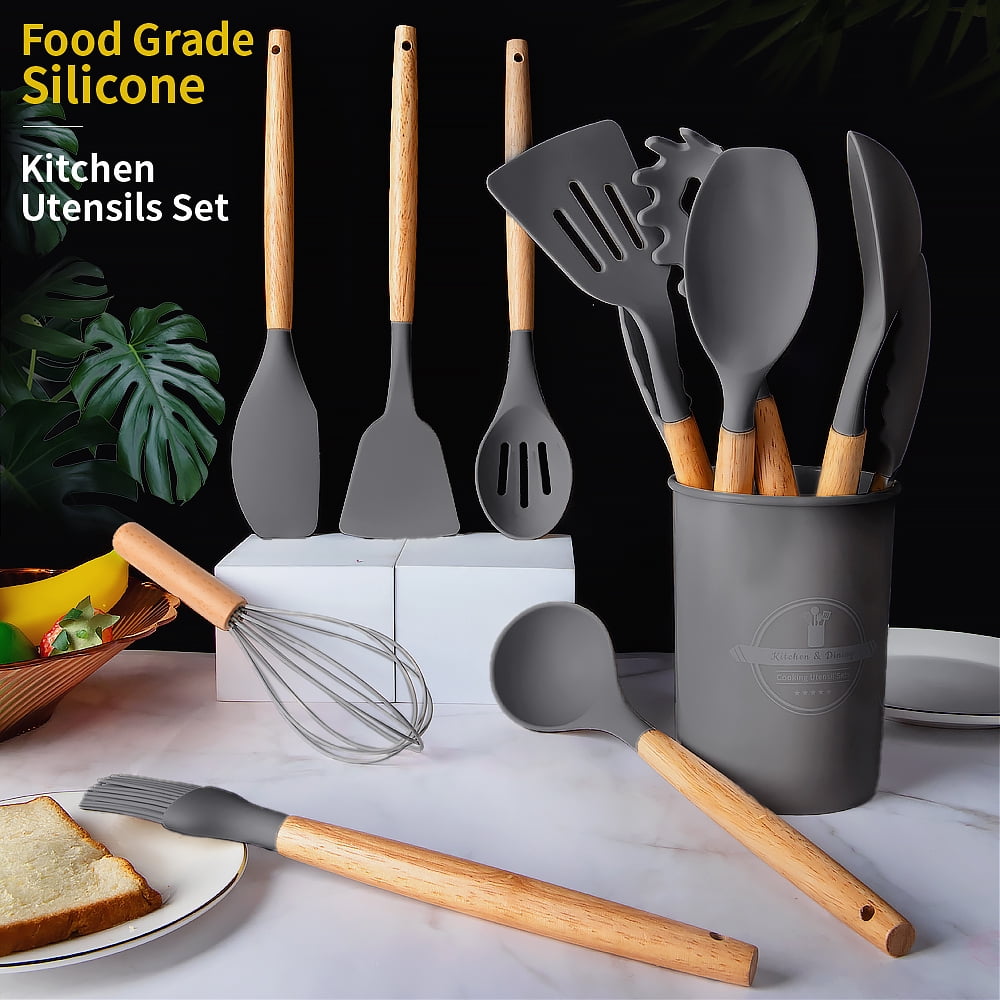 Durable Steel Silicone Wooden Heat Resistant Kitchen Utensil Set, 12 pcs - Multi-Purpose Hand Tool for Daily Meal Prep Detail