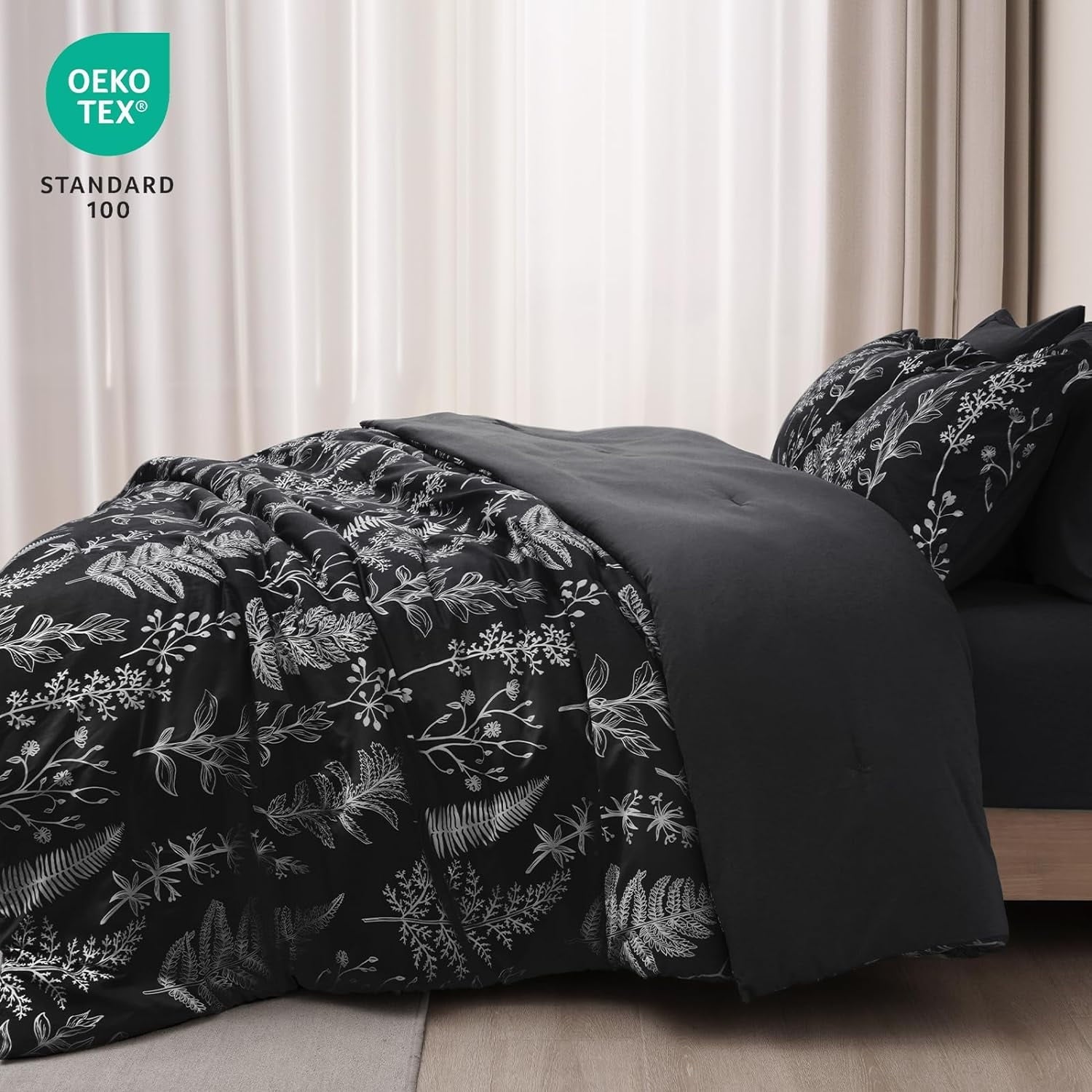 Luxurious Quilted 3 Pieces Printed Comforter Set Queen Size, Lightweight Botanical Floral Bed in a Bag, Ultra Soft Bedding Set with 1 R... - Hypoallergenic Ultra-Fluffy Quilt for Winter Detail
