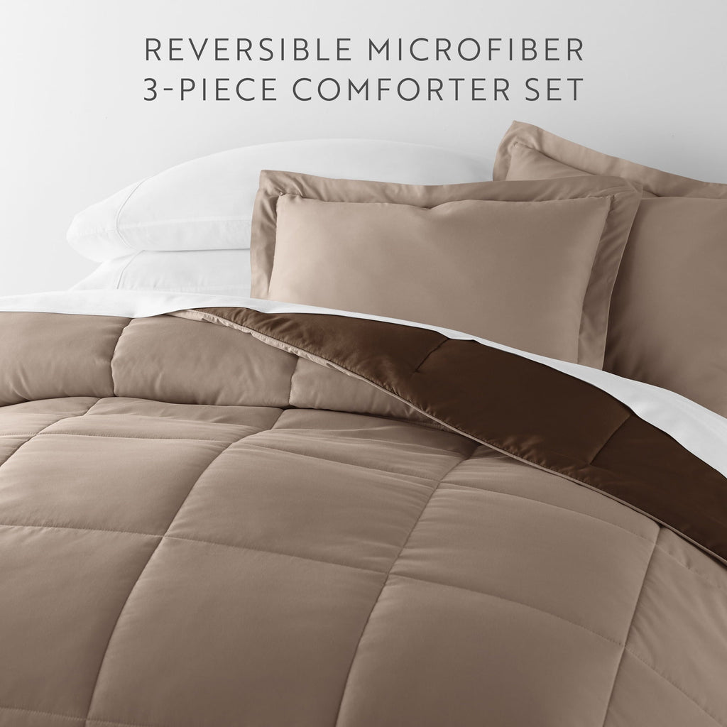All-Season All Season Reversible Comforter Set Breathable Cool in Taupe & Chocolate Brown Full/Queen Size Bedding - Cloud-Like Soft Lightweight Bed Comforter Detail