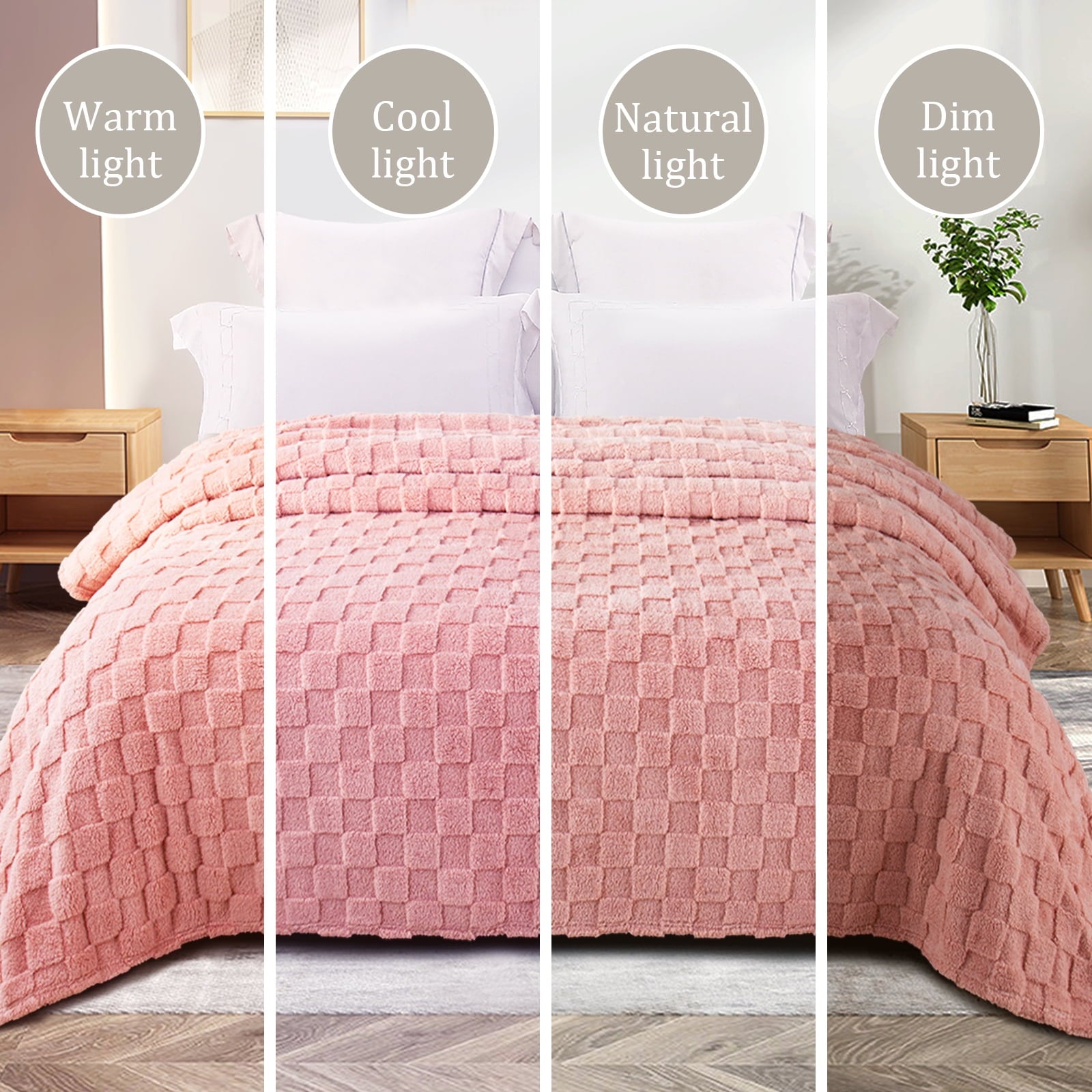Lightweight Warm Fleece Throw Blanket for Couch, Super Soft Warm Lightweight Checkered Pattern Blanket for All Seasons, Pink, 50"x60" - Cozy Fleece Throw Blanket for Couch & Bed Detail