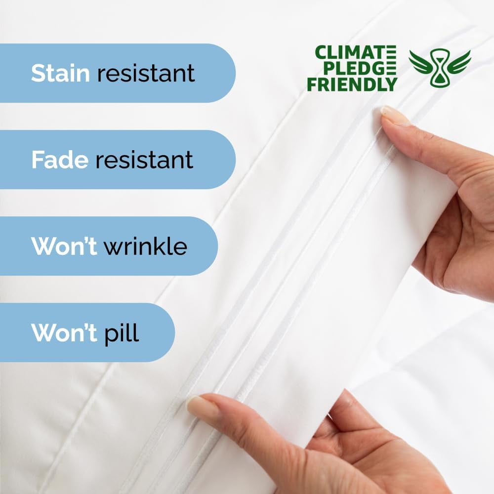 Cooling Sateen 4-Piece Ultra Soft & Comfy Hotel Luxury Sheet Set - Full Size Cooling Bed Sheet Fits 8"-16" Mattresses, White - Luxury Bed Sheet Set with Deep Pockets Detail
