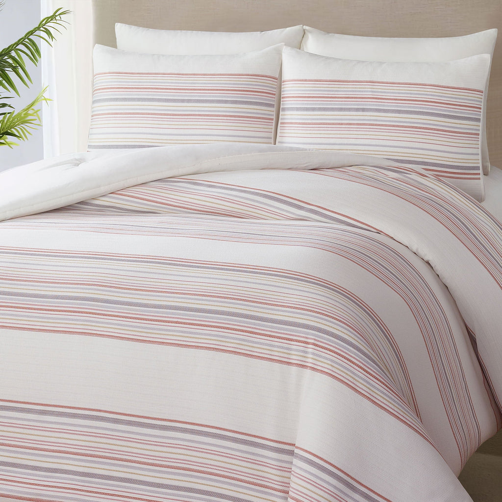 Hypoallergenic Cloud 3-Piece Red Yarn Dye Stripe Comforter Set, Full/Queen - All-Season Down Alternative Comforter Insert Detail